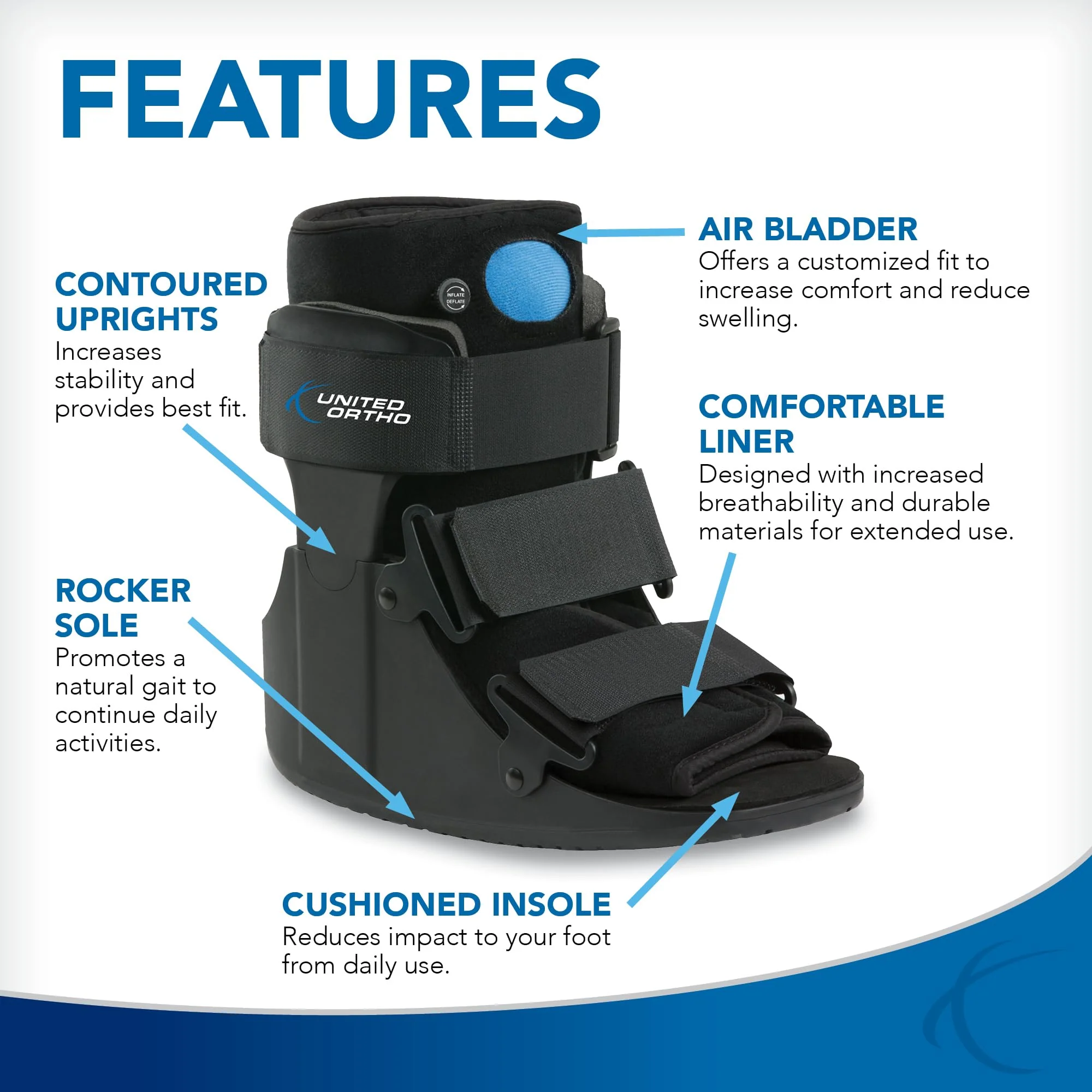 United Ortho Short Air Cam Walker Fracture Boot, Extra Large, Black - Image 3