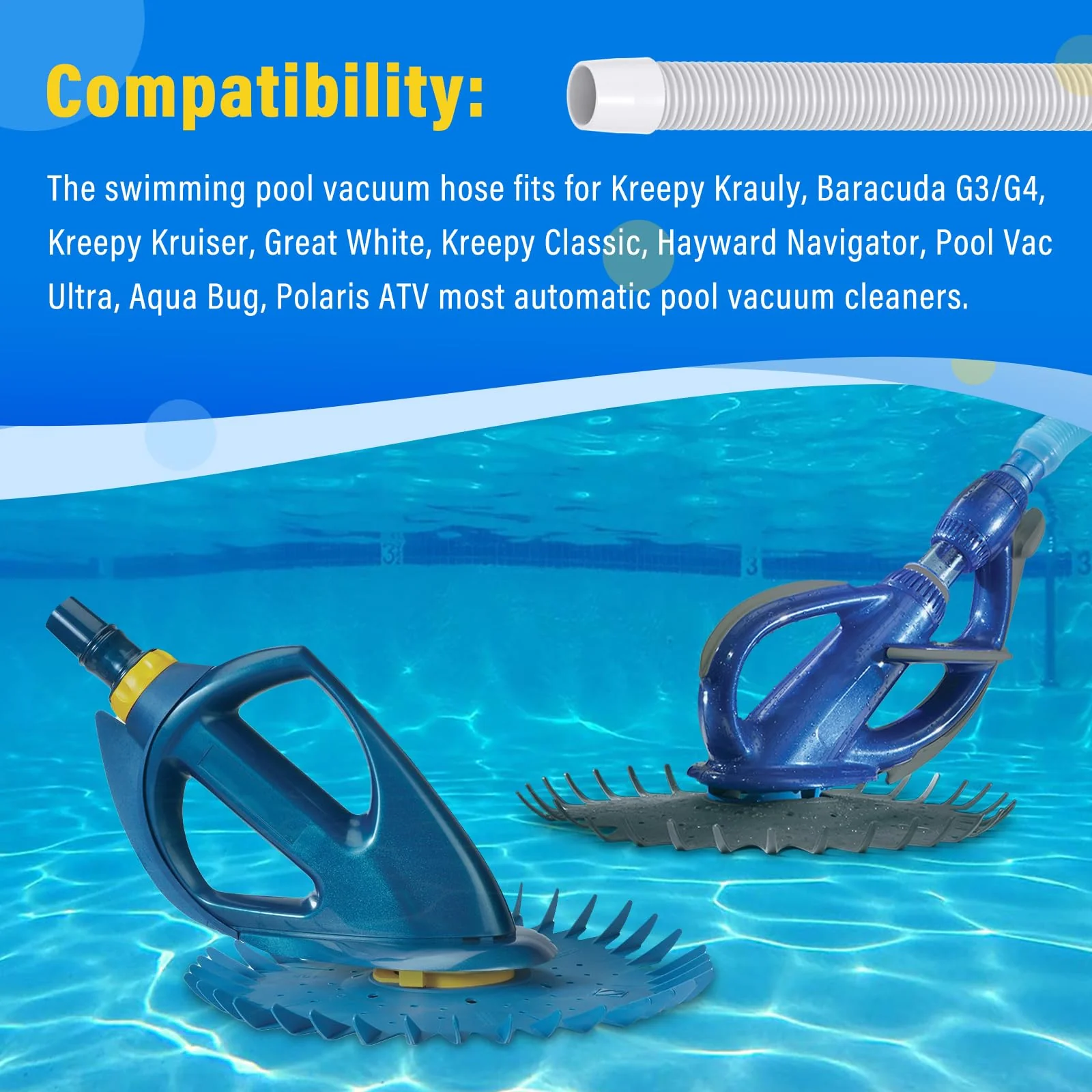 Universal Pool Vacuum Hose 48" Long Fit for Kreepy Krauly, Baracuda G3/G4, Hayward Navigator, Pool Vac Ultra and Most Automatic Pool Vacuum Cleaners, Swimming Pool Cleaner Suction Hose, 3 Pack - Image 5