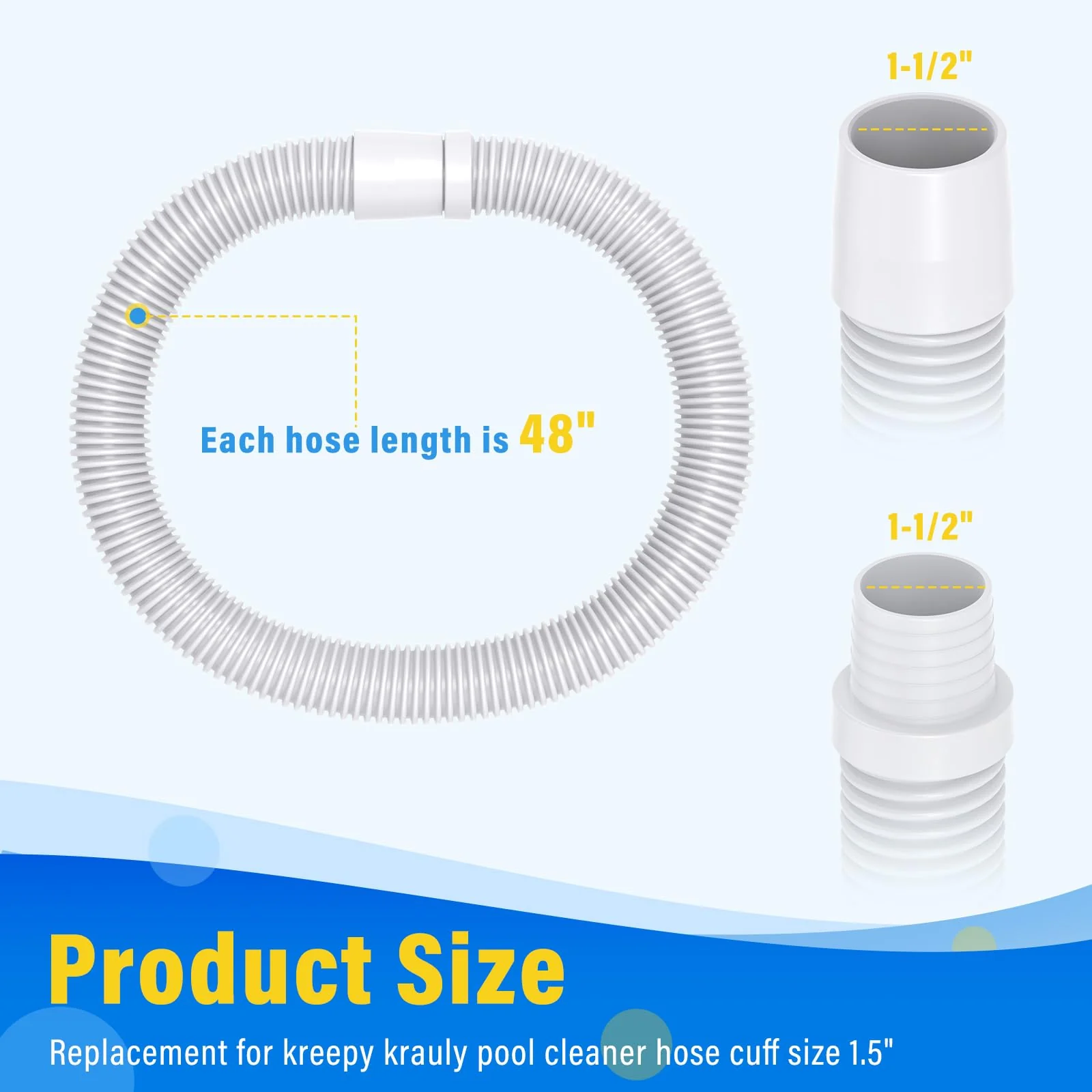 Universal Pool Vacuum Hose 48" Long Fit for Kreepy Krauly, Baracuda G3/G4, Hayward Navigator, Pool Vac Ultra and Most Automatic Pool Vacuum Cleaners, Swimming Pool Cleaner Suction Hose, 3 Pack - Image 7