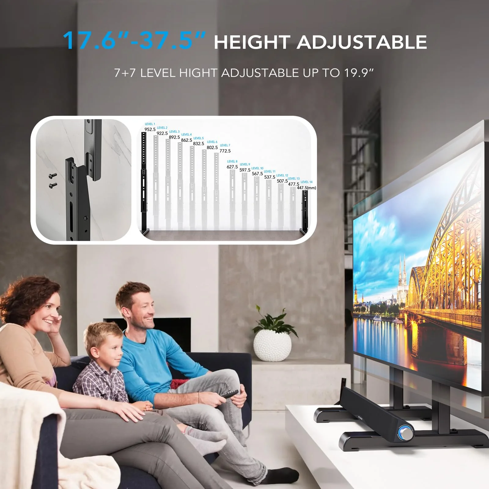 Universal Table Top TV Stand Base Replacement for Most 24 to 86 Inch LCD LED TVs, 7 Height Adjustable TV Legs with Cable Management Hold up to 68kg, Max VESA 800x600mm, Black AX10TB01 - Image 2