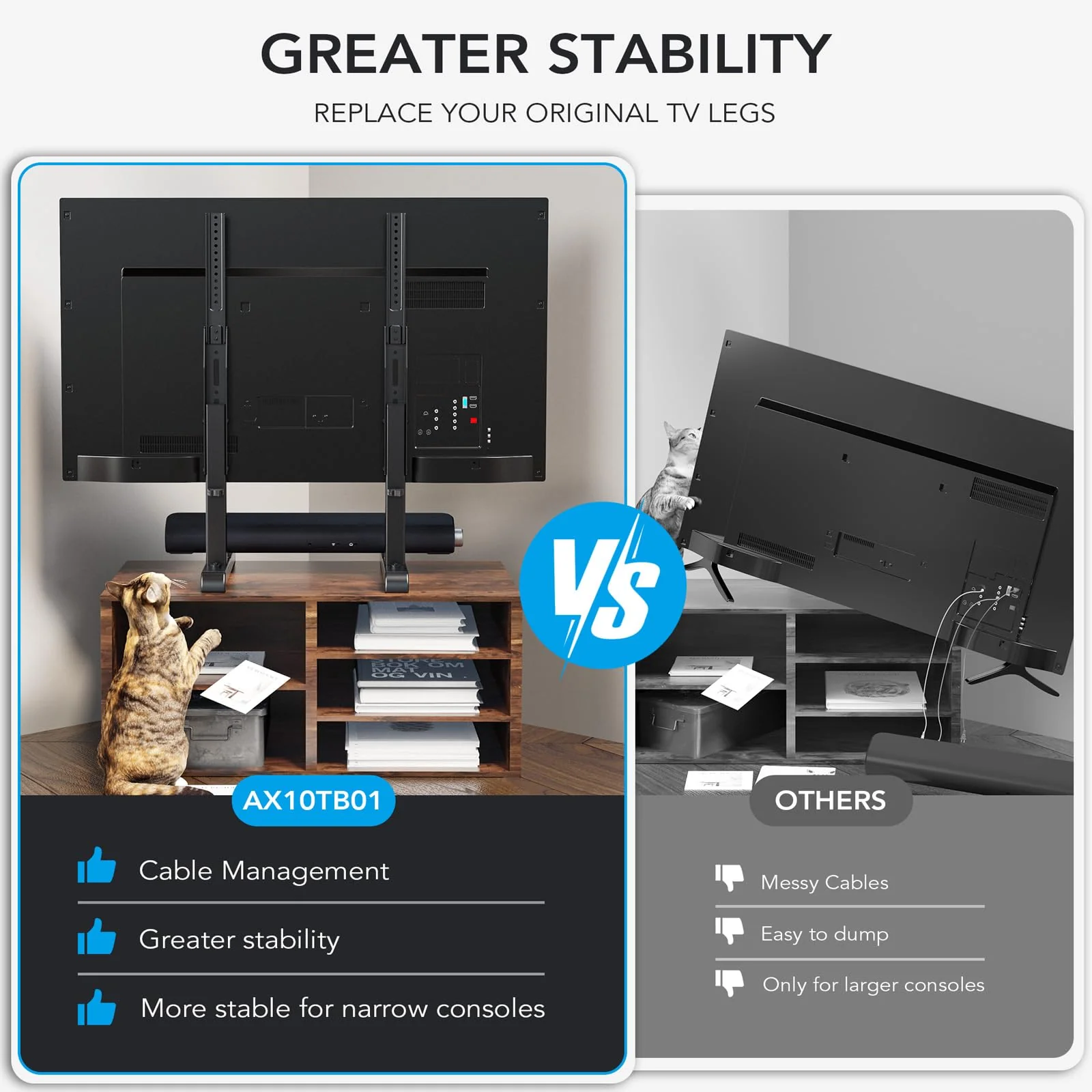 Universal Table Top TV Stand Base Replacement for Most 24 to 86 Inch LCD LED TVs, 7 Height Adjustable TV Legs with Cable Management Hold up to 68kg, Max VESA 800x600mm, Black AX10TB01 - Image 4