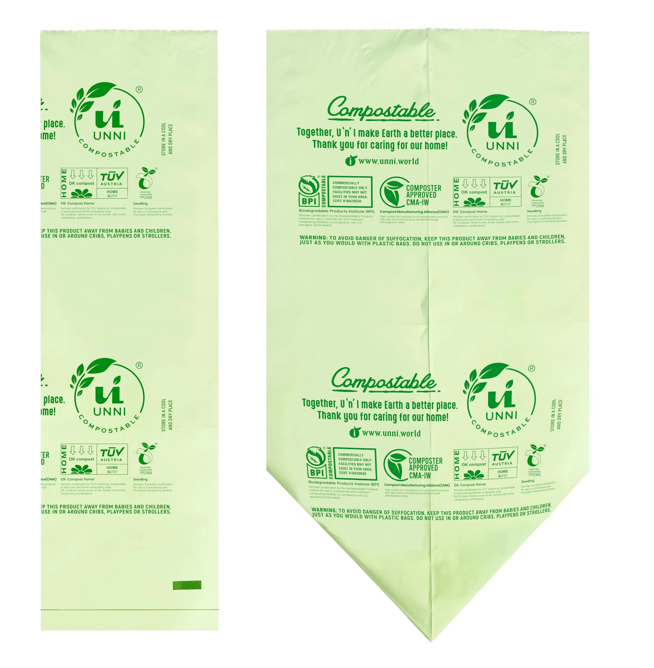 UNNI Compostable Trash Bags, 20-23 Gallon / 87 Liter, 60 Count Value Pack, Extra Thick 1.0 mil Large Bin Liners for Food Scrap, BPI, CMA & OK compost HOME Certified (Meets ASTM D6400) - Image 5