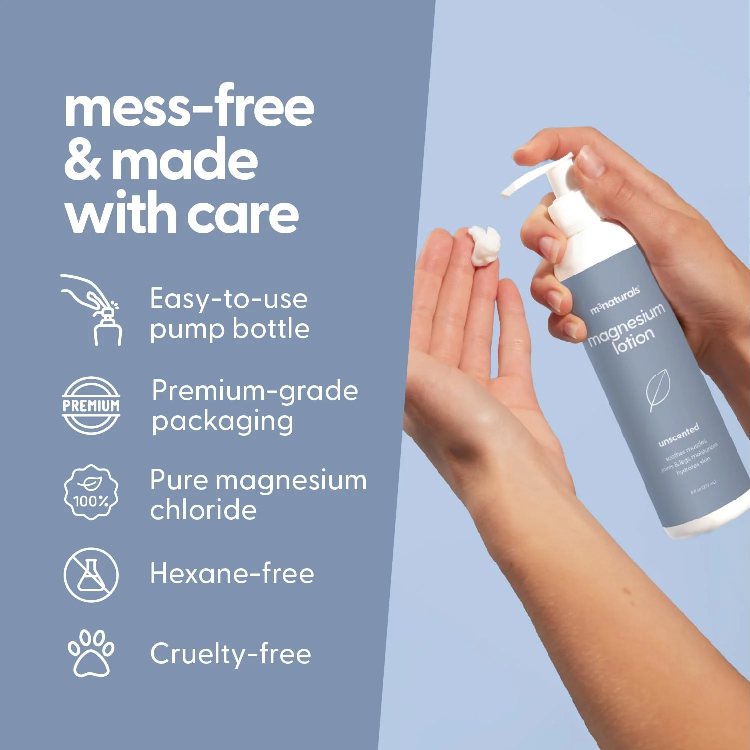 Unscented Magnesium Lotion for Sleep & Leg Cramps, Suitable for Sensitive Skin, Helps with Muscle Relaxation, Soothes Tired Legs & Foot Aches and Supports Restful Nights, 8 fl oz by M3 - Image 9