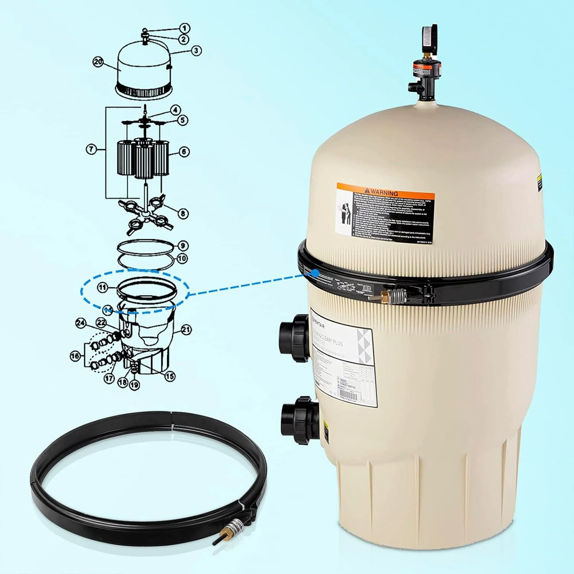 Upgrade 190003 Tension Control Clamp Kit for Pentair Pool&Spa Filter, Pool Filter Tension Clamp Compatible with Pentair FNS Plus Series, Clean&Clear Plus&Quad DE Series Filters Pumps, 23-1/4" Length - Image 6