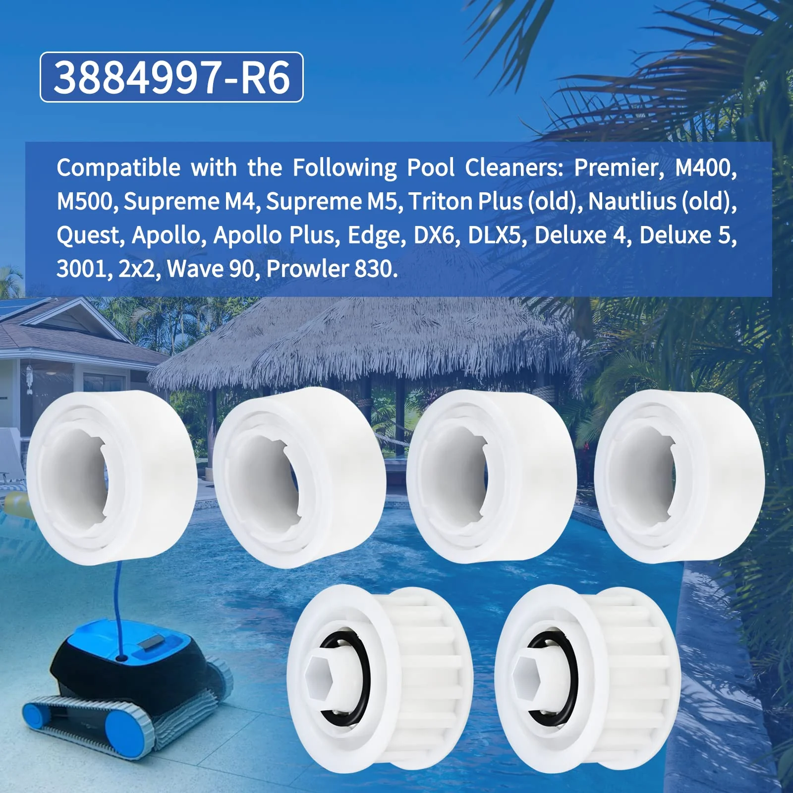 Upgrade 4 Pack Guide Wheels with 2 Pulley Gears, Part Number 3884997-R6, Replacement Compatible with Maytronics Dolphin, Nautilus CC Plus Automatic Robotic Pool Cleaner M200/M400/M500 &Dx3/Dx4/Dx6 - Image 6