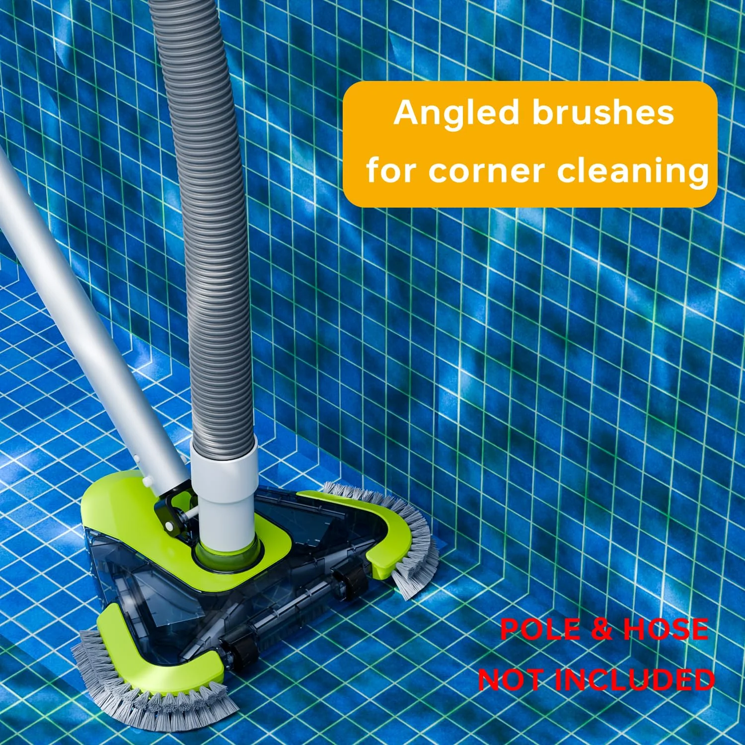 Upgrade Pool Vacuum Head with Wheels & Side Brushes, Universal Rotatable Hose Adapter,Weighted Triangular Shape, for Inground/Above Ground Swimming Pools,Sepetrel - Image 2