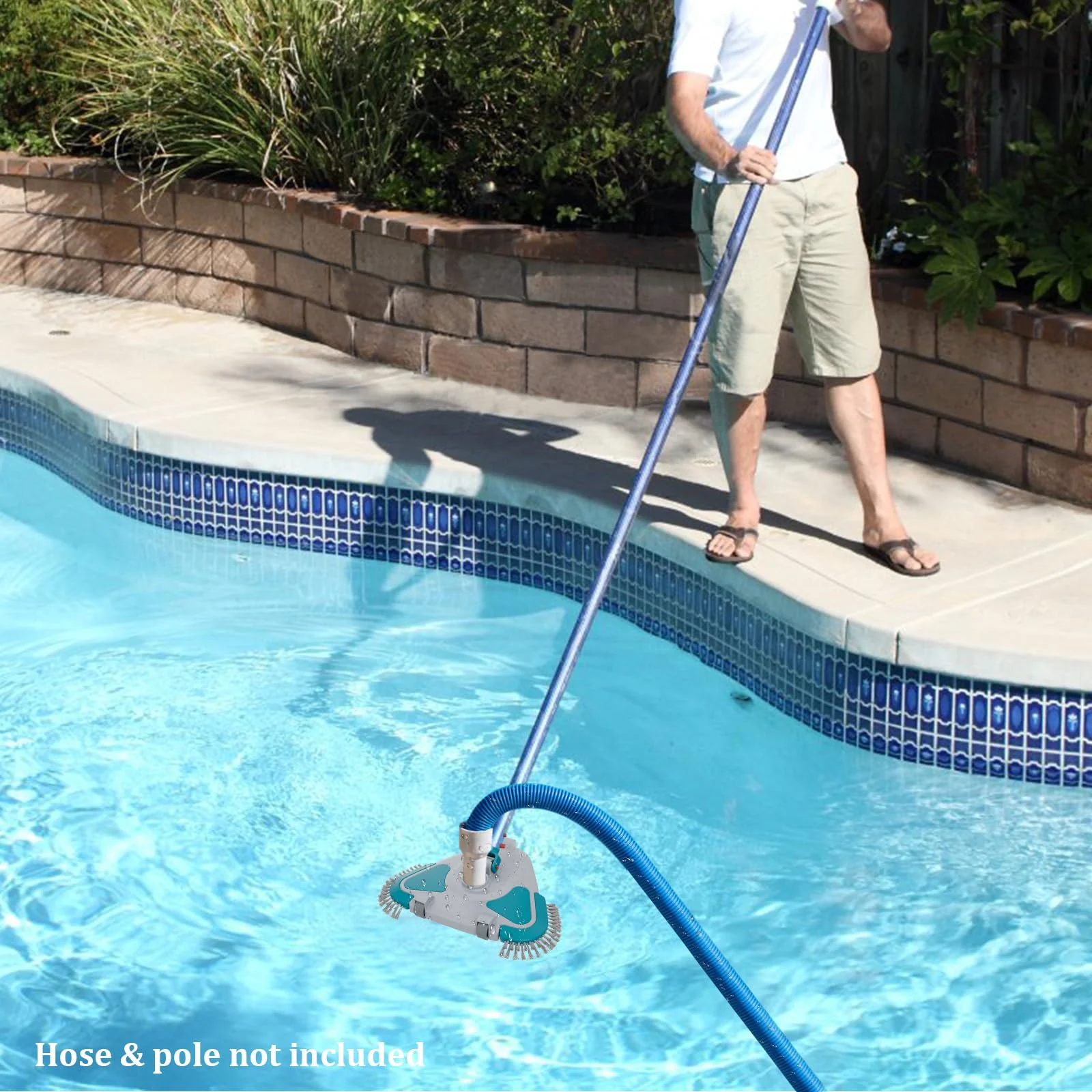 Upgrade Pro Weighted Triangular Pool Rotative Vacuum Head with Brush & EZ Clip Handle - for Cleaning Surface Safe on Vinyl Lined Pools - Image 2
