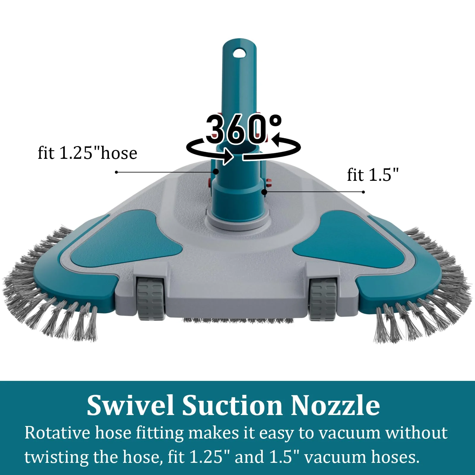 Upgrade Pro Weighted Triangular Pool Rotative Vacuum Head with Brush & EZ Clip Handle - for Cleaning Surface Safe on Vinyl Lined Pools - Image 6