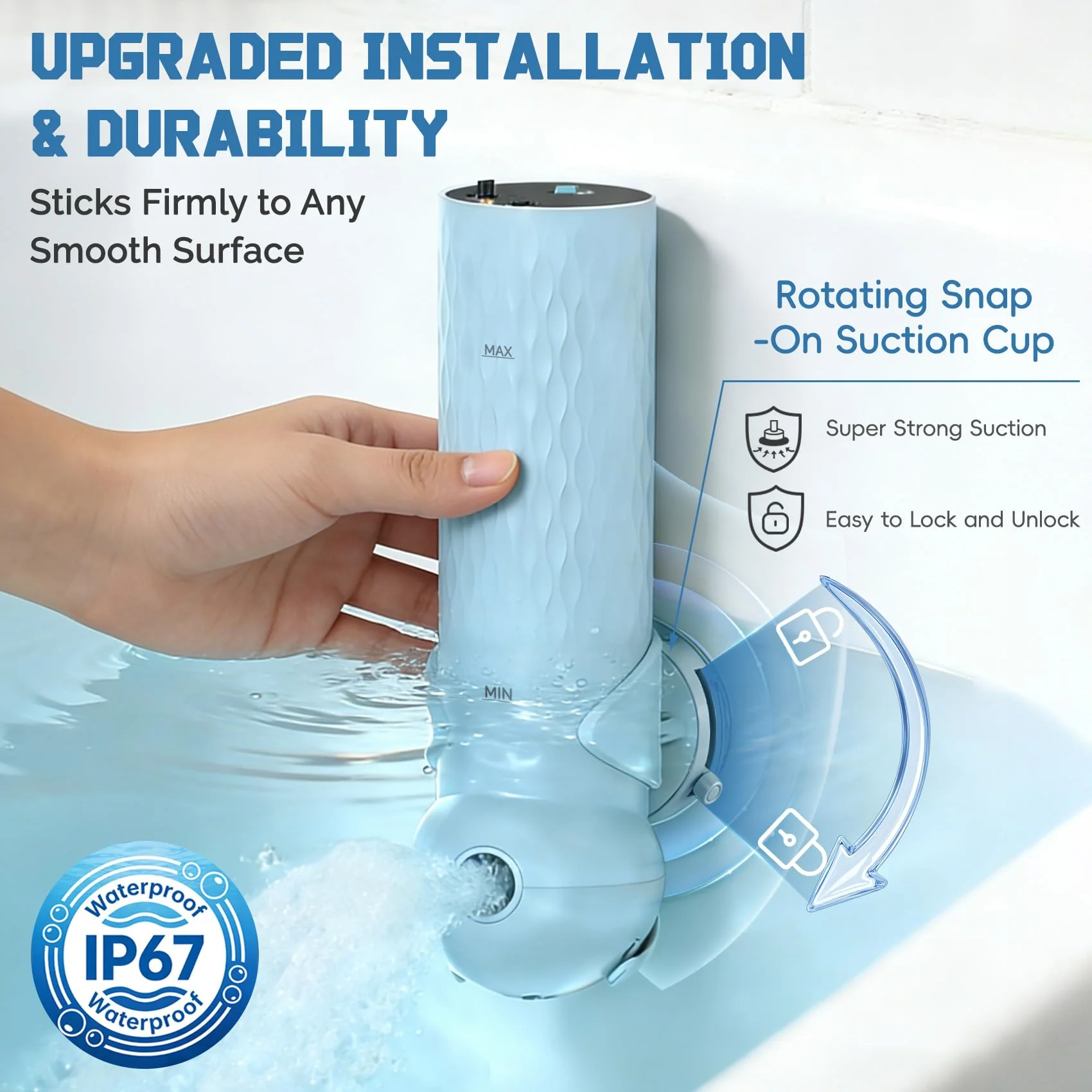 Upgraded Bath Jet SPA for Tub with Display Screen, Portable Handheld Bathtub Jet with Battery Level and Temperature Display, Bubble/Jet Two Mode, 8800mAh, IP67 Waterproof, 3 Adjustable Speeds - Image 3