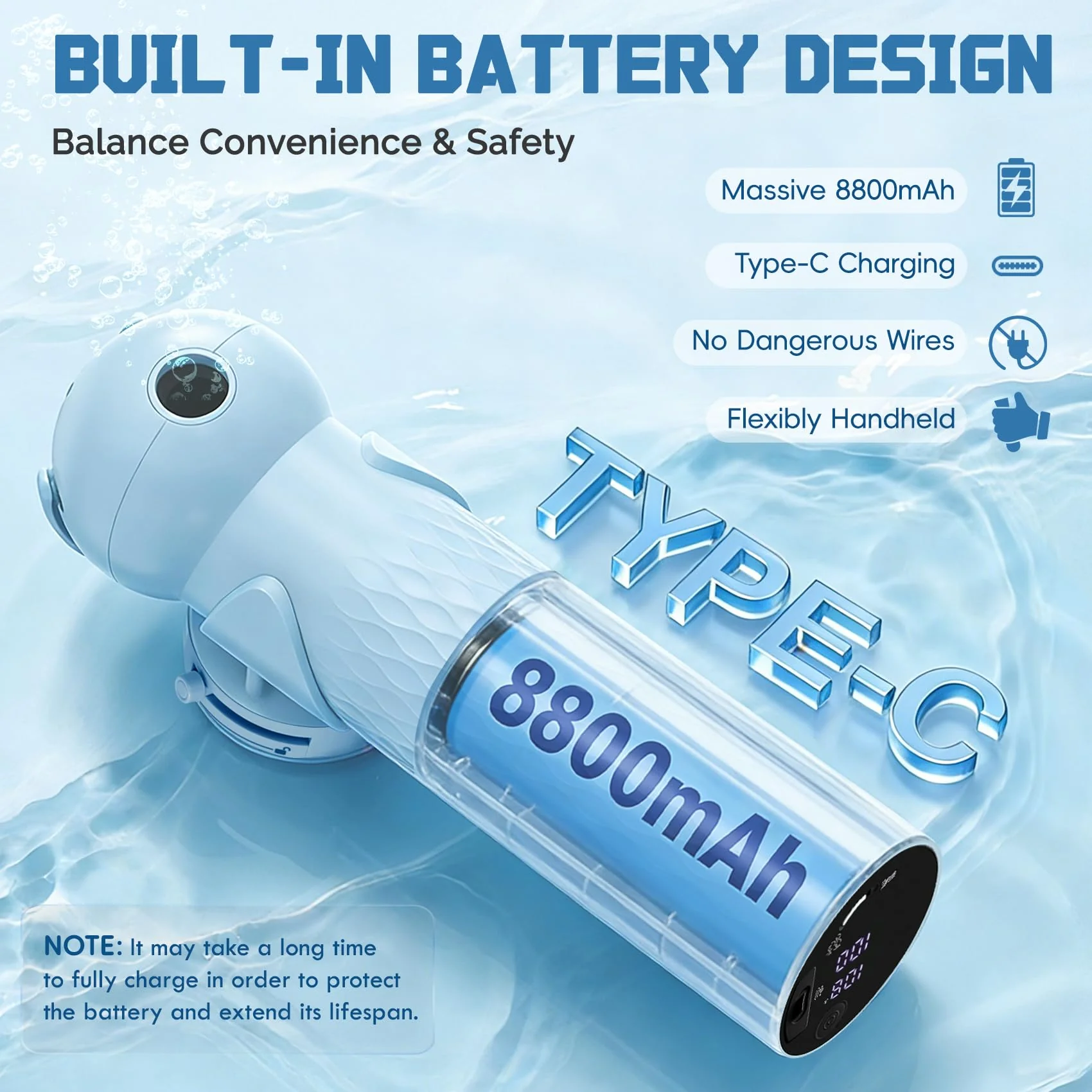 Upgraded Bath Jet SPA for Tub with Display Screen, Portable Handheld Bathtub Jet with Battery Level and Temperature Display, Bubble/Jet Two Mode, 8800mAh, IP67 Waterproof, 3 Adjustable Speeds - Image 4