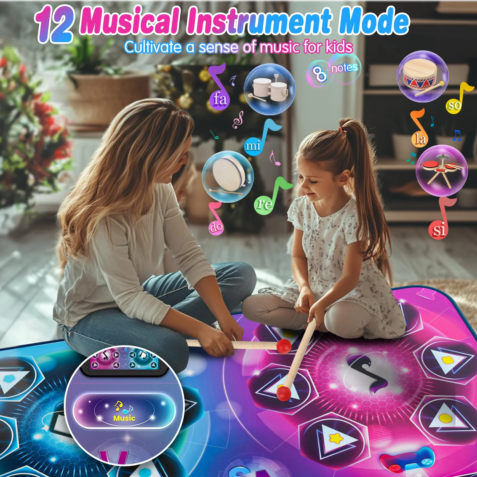 Upgraded Extra Large Electronic Dance Mat Toys, Kids Dance Mats for Single/Double Players, Music Dance Pad with LED Light, Dancing Game Toy as Christmas Birthday Gift for Kids Girls Boys 3-12 Year Old - Image 3