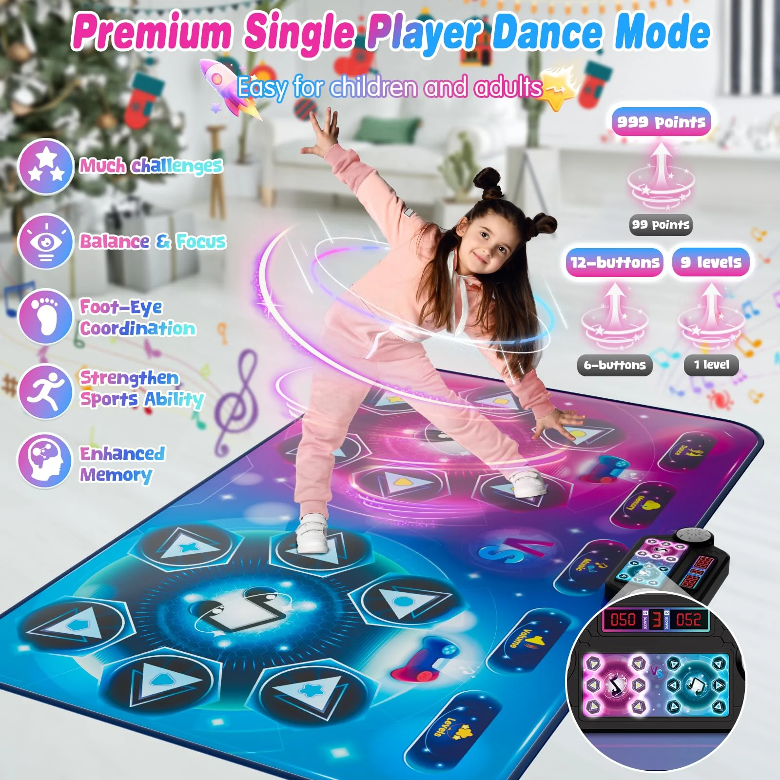 Upgraded Extra Large Electronic Dance Mat Toys, Kids Dance Mats for Single/Double Players, Music Dance Pad with LED Light, Dancing Game Toy as Christmas Birthday Gift for Kids Girls Boys 3-12 Year Old - Image 4