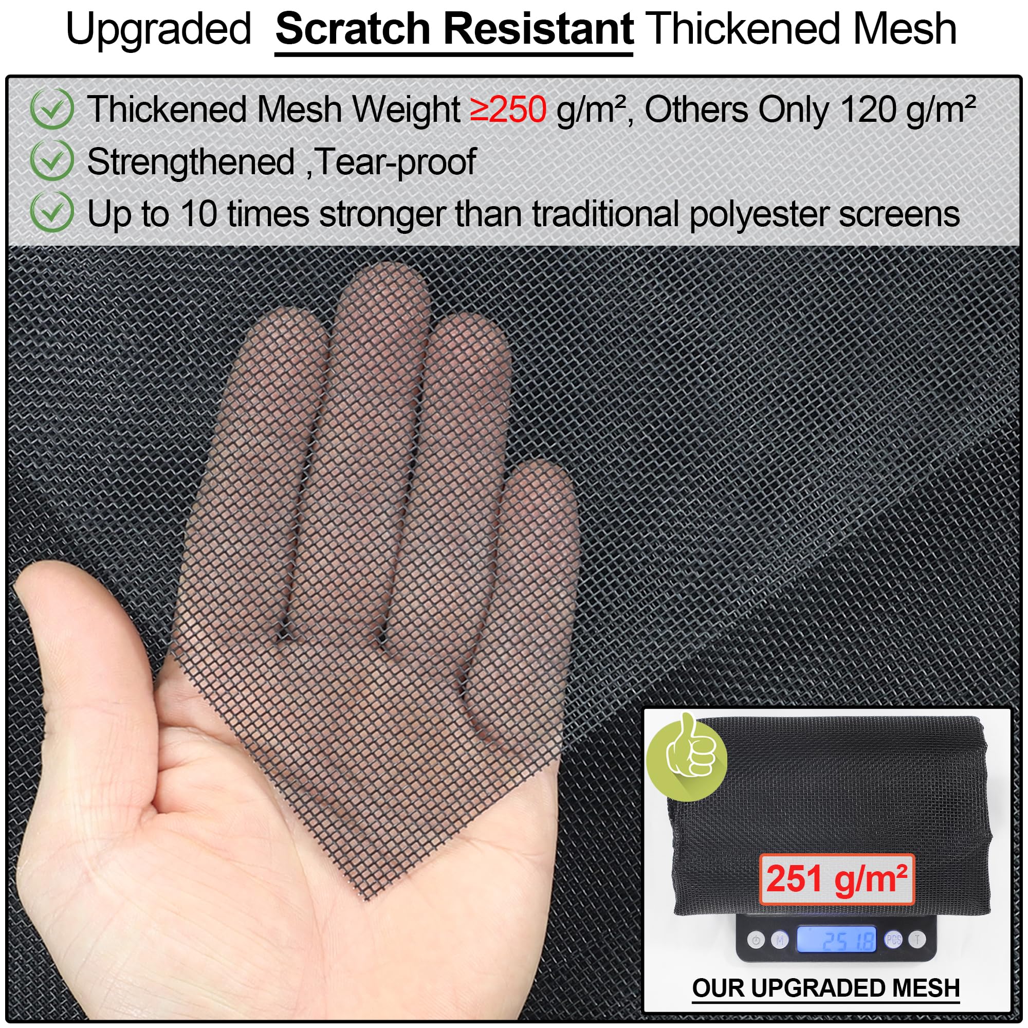 Upgraded Magnetic Screen Door Thicker 250g/㎡ Reinforced Mesh,36 Longer Magnets,Door Screen Magnetic Closure for Single Door,Retractable Mosquito Net for Door,Fit Doors to 38x82 Inch,Black - Image 3