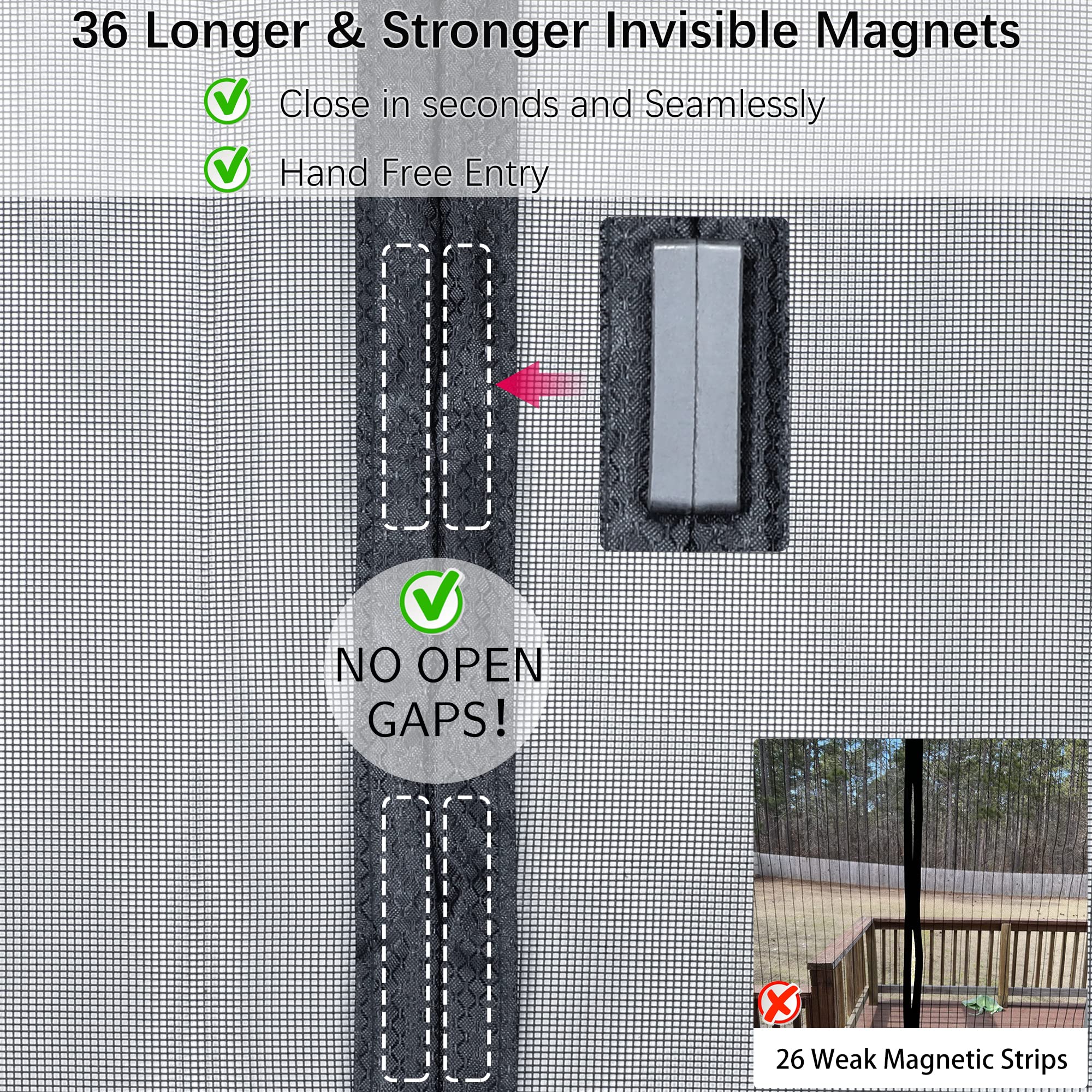 Upgraded Magnetic Screen Door Thicker 250g/㎡ Reinforced Mesh,36 Longer Magnets,Door Screen Magnetic Closure for Single Door,Retractable Mosquito Net for Door,Fit Doors to 38x82 Inch,Black - Image 5