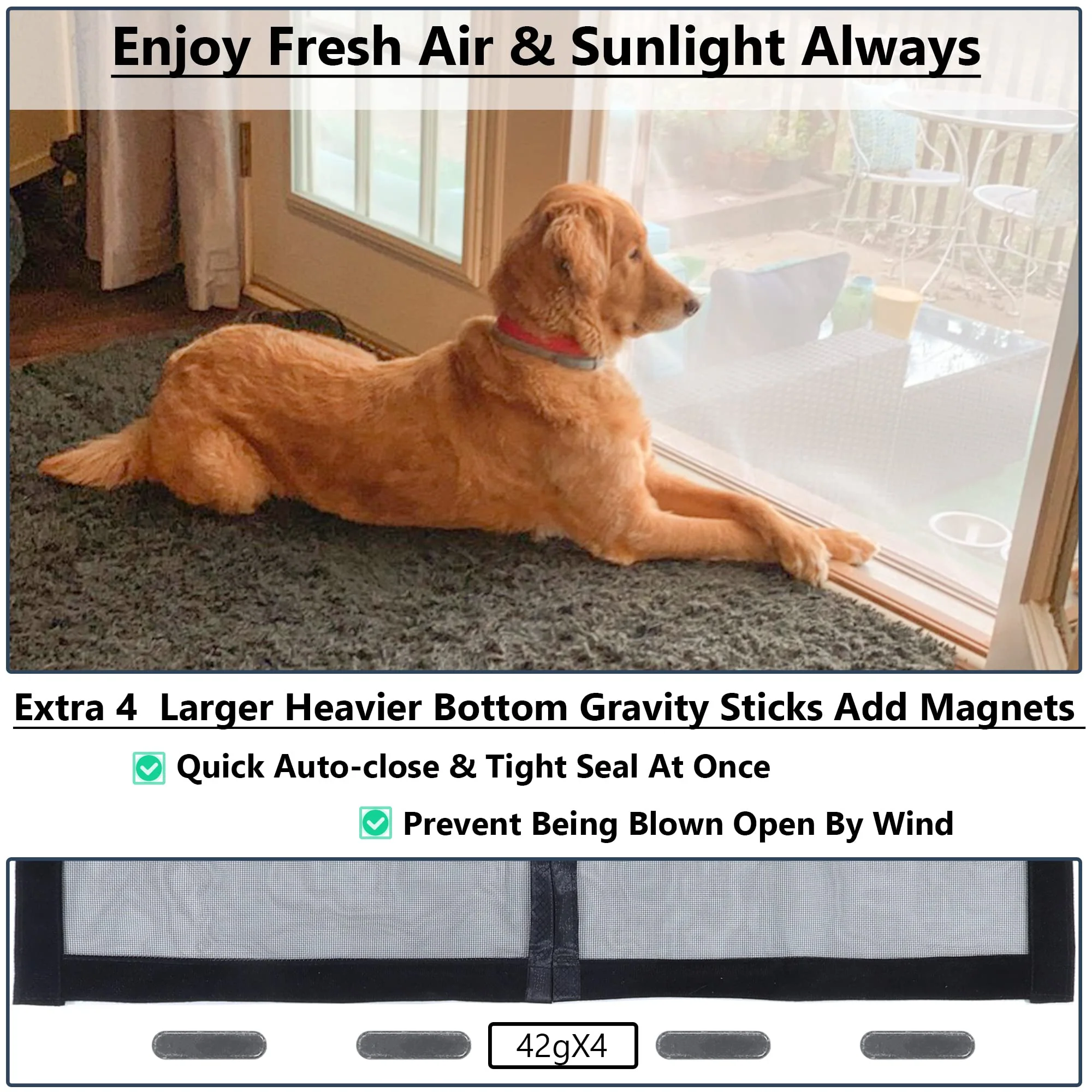 Upgraded Magnetic Screen Door Thicker 250g/㎡ Reinforced Mesh,36 Longer Magnets,Door Screen Magnetic Closure for Single Door,Retractable Mosquito Net for Door,Fit Doors to 38x82 Inch,Black - Image 6
