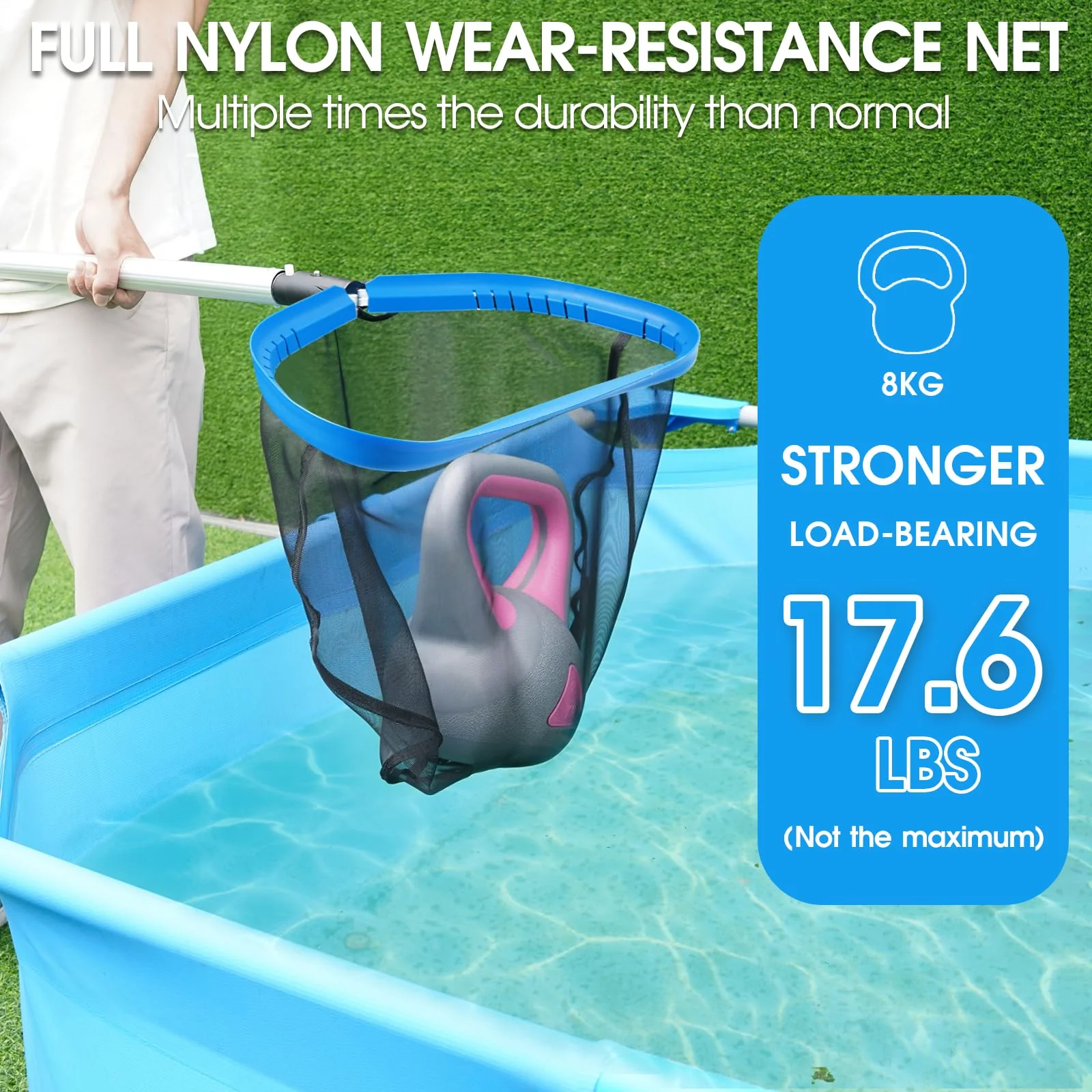 Upgraded Self-Repair Pool Net, Pool & Pond Cleaning Skimmer with Heavy Duty Nylon Net - Fine Mesh, Aluminum Frame, Deep Trash Bag for Above Ground & In-ground Pools, Leaf Skimmer Rake Net(No Pole) - Image 4