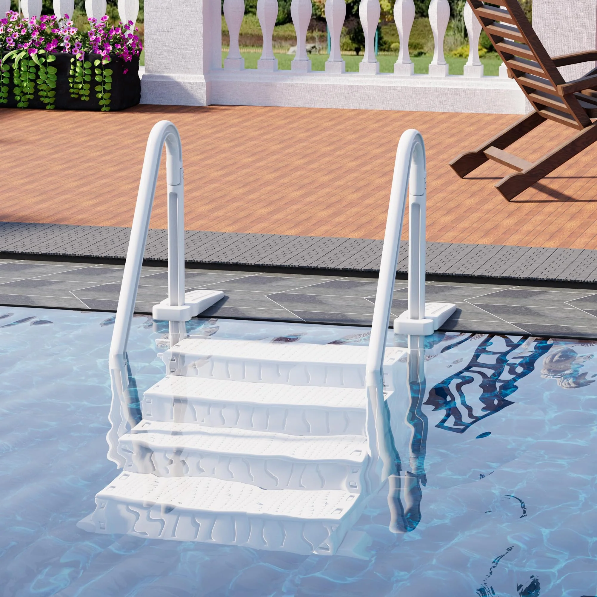 UPHYB Pool Ladder, 4-Step Pool Stairs with Double Handrails and Non-Slip Steps for 48-54” Above Ground and In-Ground Pools, White - Image 2