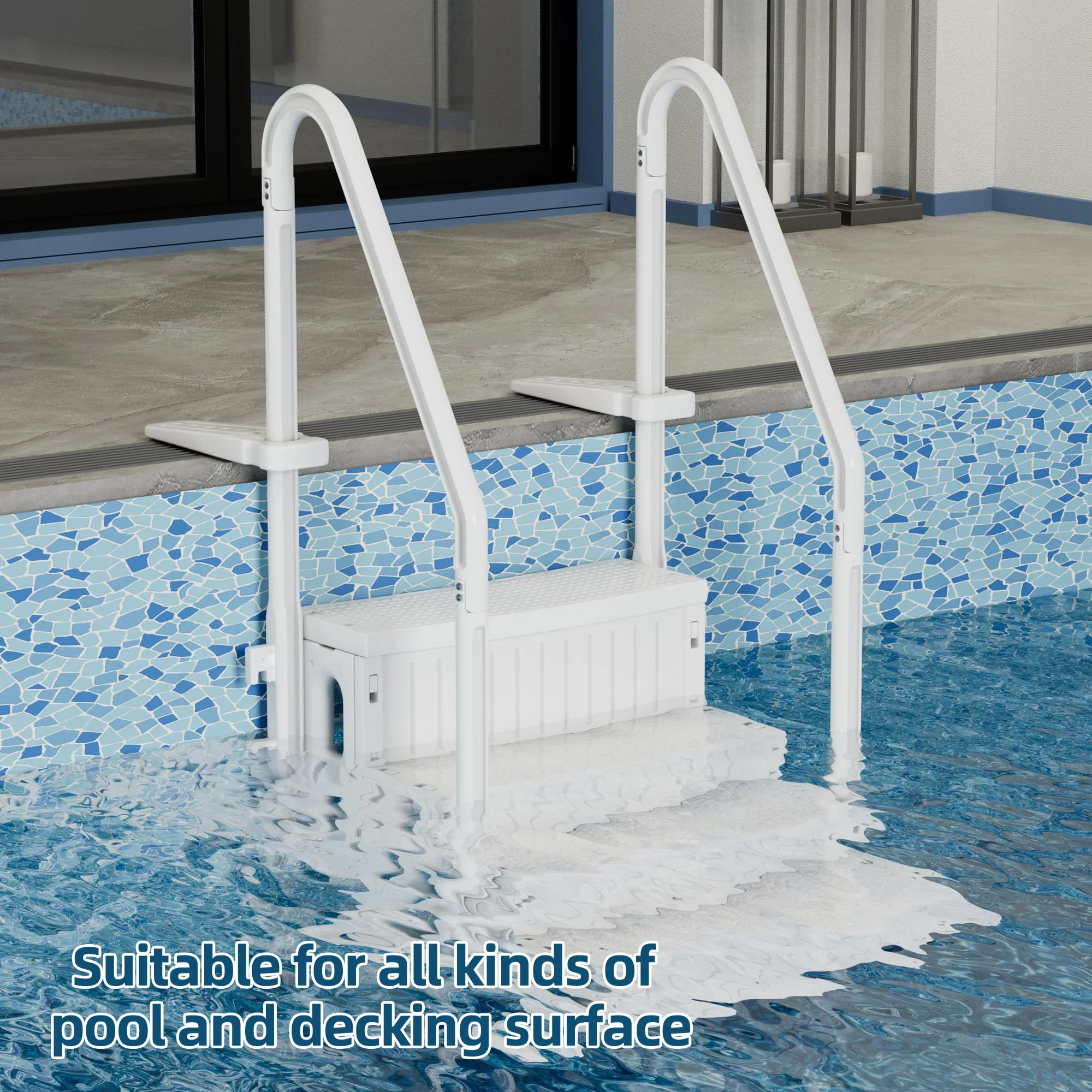 UPHYB Pool Ladder, 4-Step Pool Stairs with Double Handrails and Non-Slip Steps for 48-54” Above Ground and In-Ground Pools, White - Image 3