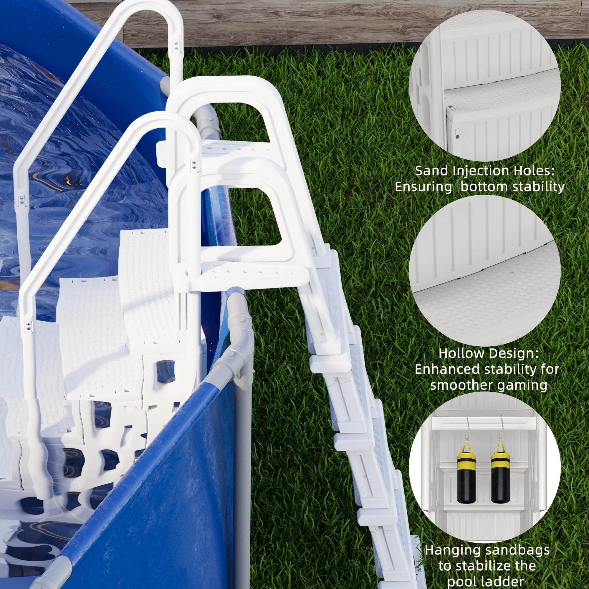 UPHYB Pool Ladder, 4-Step Pool Stairs with Double Handrails and Non-Slip Steps for 48-54” Above Ground and In-Ground Pools, White - Image 4