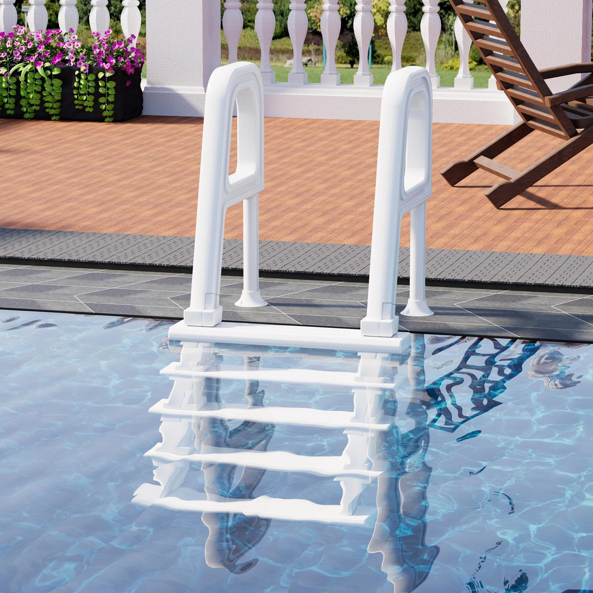 UPHYB Pool Ladder, 5-Step Pool Stairs with Double Handrails and Non-Slip Steps for 47“-54” Above Ground and In-Ground Pools, White - Image 2