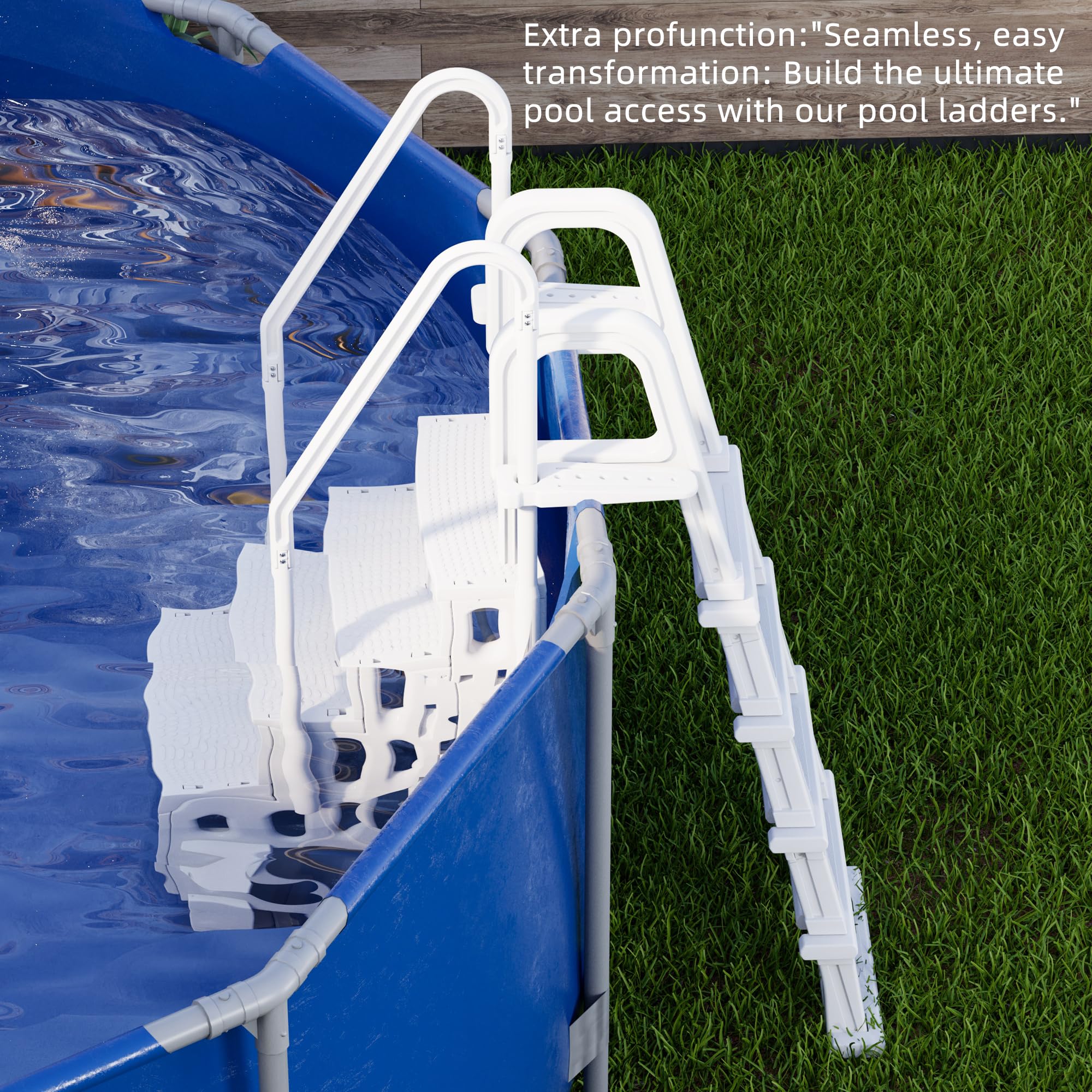 UPHYB Pool Ladder, 5-Step Pool Stairs with Double Handrails and Non-Slip Steps for 47“-54” Above Ground and In-Ground Pools, White - Image 3