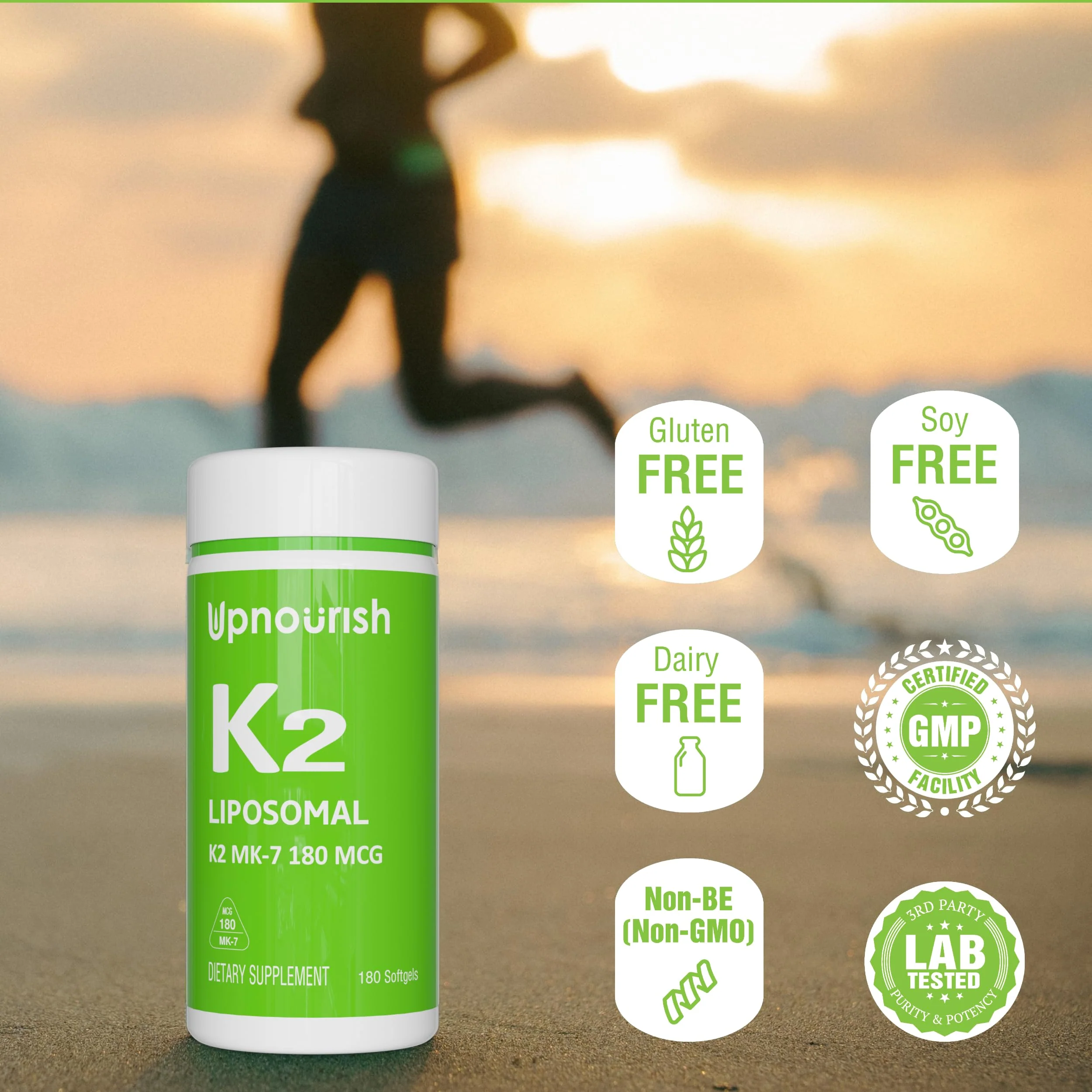 UpNourish Liposomal Vitamin K2 MK7 180 mcg - 180 K2 Vitamin Supplement Softgels for Women and Men - VIT K2 MK-7 with High Absorption - Image 5
