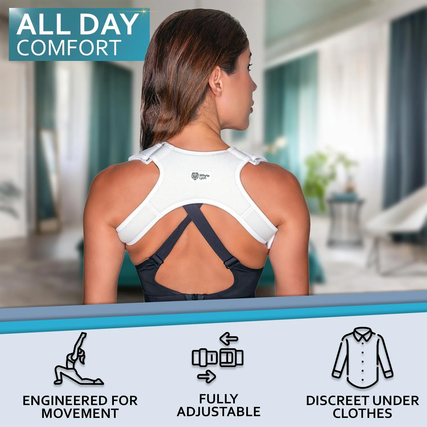 Upper Back Posture and Neck Hump Corrector - for Women and Men - Support Brace and Straightener for Pain Relief - Rounded Shoulder and Buffalo Hunchback Alignment - Discreet Under Clothes - White - Image 6