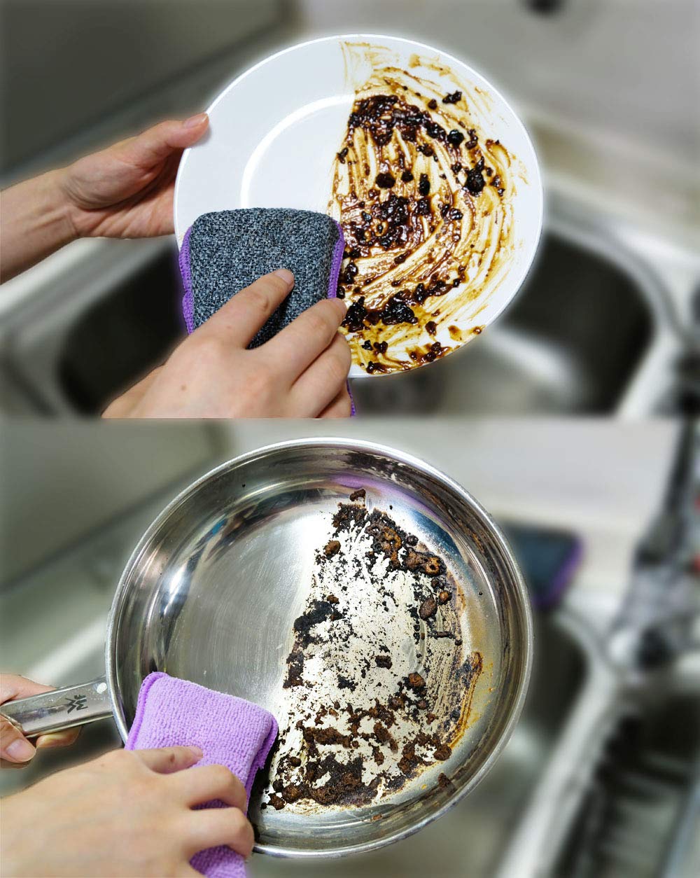 UPSTAR Dish Sponges Kitchen, Microfiber Cleaning Scrubber for Dishwashing, Sink, Basin and Multi-Pupose, Size L Pack of 8 - Image 3