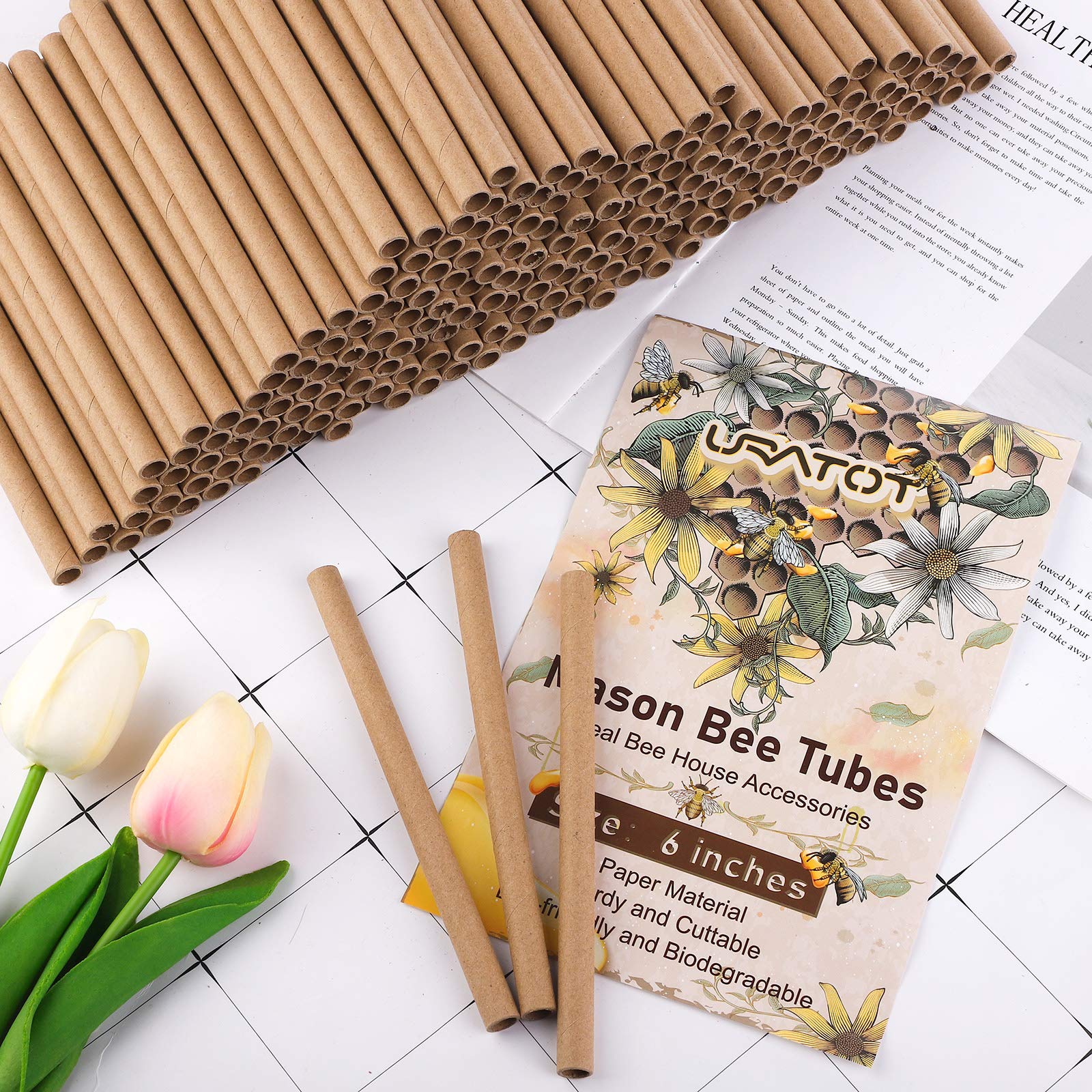 URATOT 200 Pieces Mason Bee Tubes, 6 Inches, Brown Kraft Paper, Bee Houses, Refill Tubes - Image 5