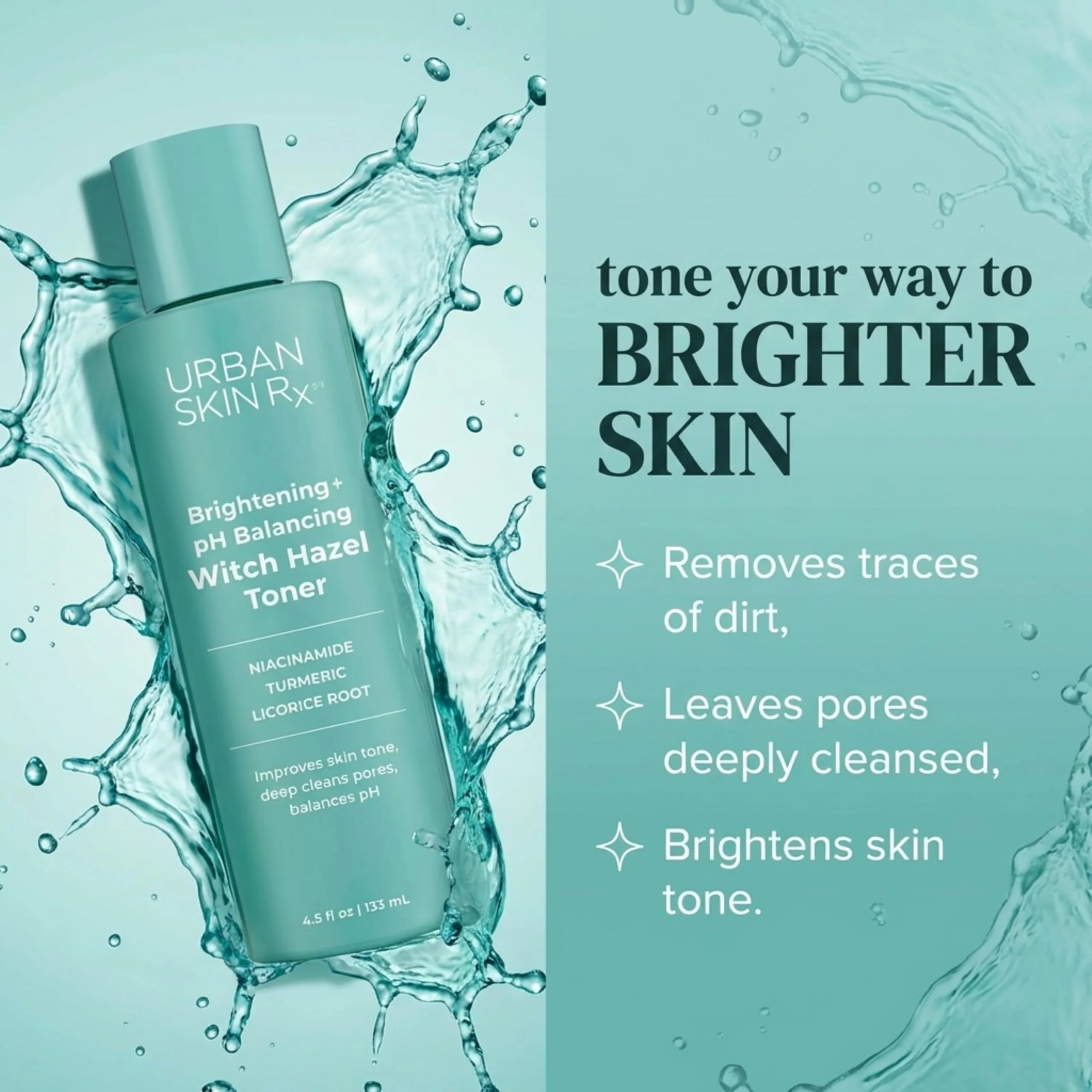 Urban Skin Rx® Witch Hazel Brightening & pH Balancing Toner, Exfoliated & Clarifies Clogged Pores, Improves The Appearance of Uneven Skin Tone, Reduces Redness & Brightens Dull Complexions, 4.5 Fl Oz - Image 7