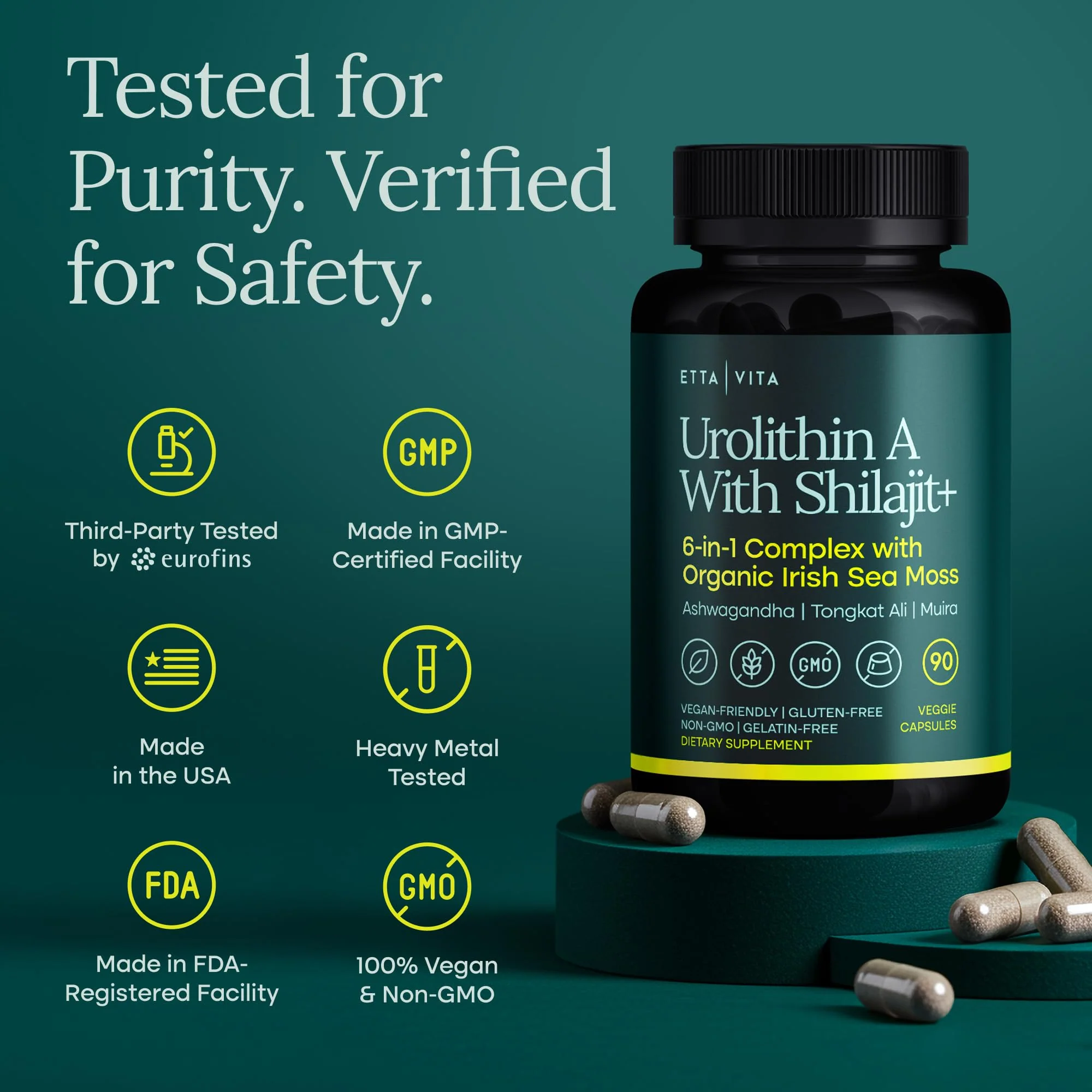 Urolithin-A Complex w Shilajit, Organic Sea Moss, Ashwagandha & Tongkat Ali, Natural Energy, Libido, Hormone Balance, and Focus for Men & Women (Made in USA - 3rd Party Tested) - Image 3