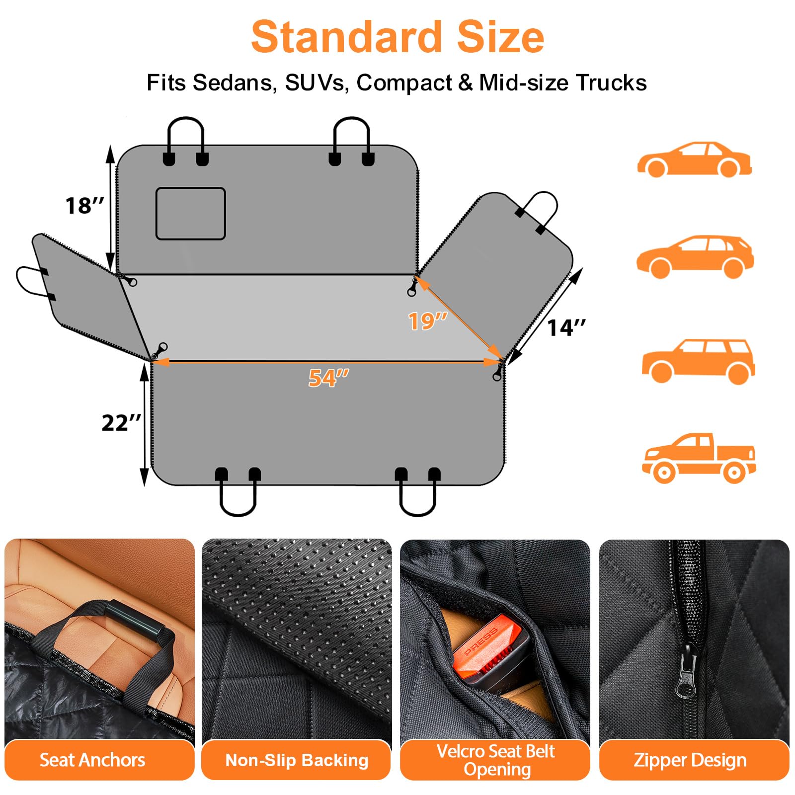 URPOWER Dog Car Seat Cover for Pets 100% Waterproof Seat Cover Hammock 600D Heavy Duty Scratch Proof Nonslip Durable Soft Back Seat Covers for Cars Trucks and SUVs - Image 7
