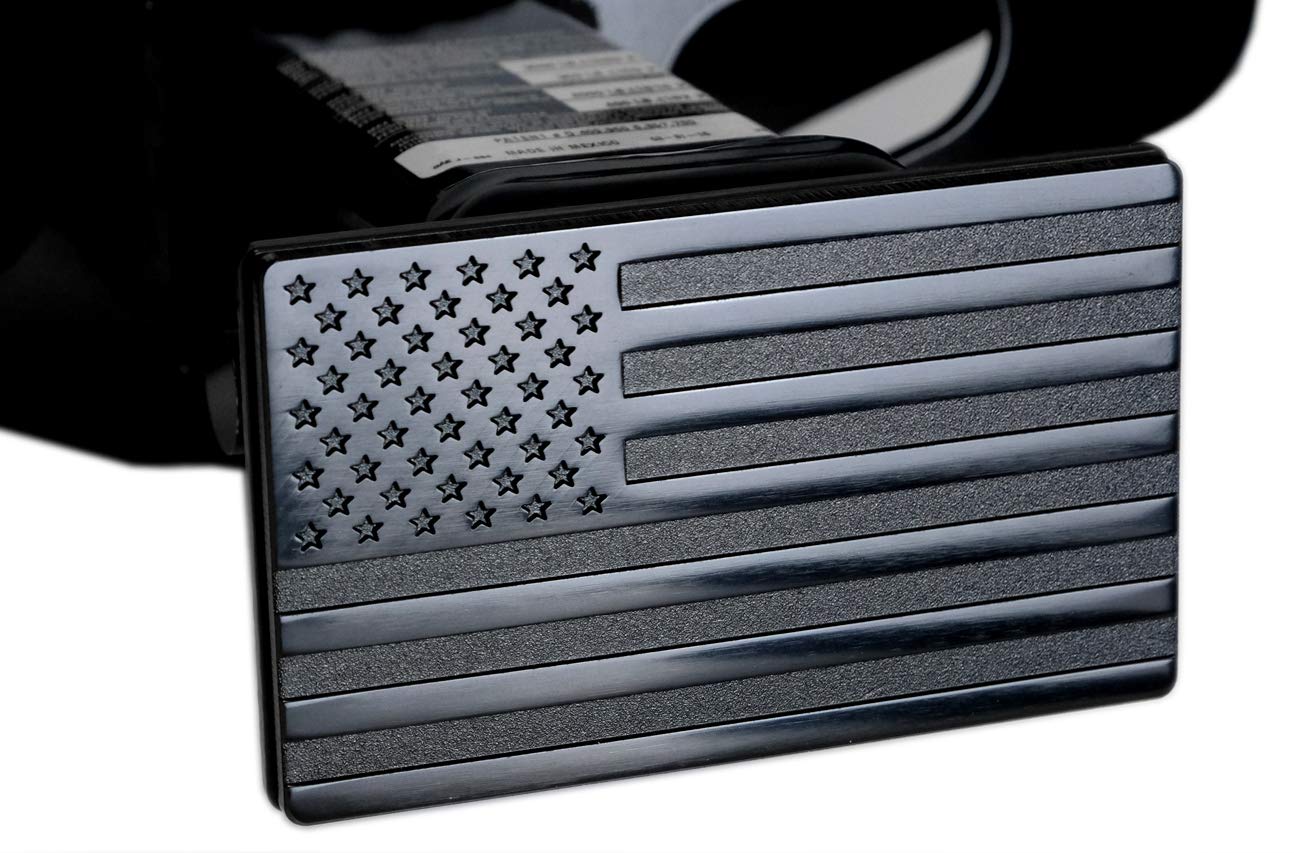 USA American Flag Metal Trailer Hitch Cover with Locking Pin (Fits 2" Receivers, Black) - Image 3