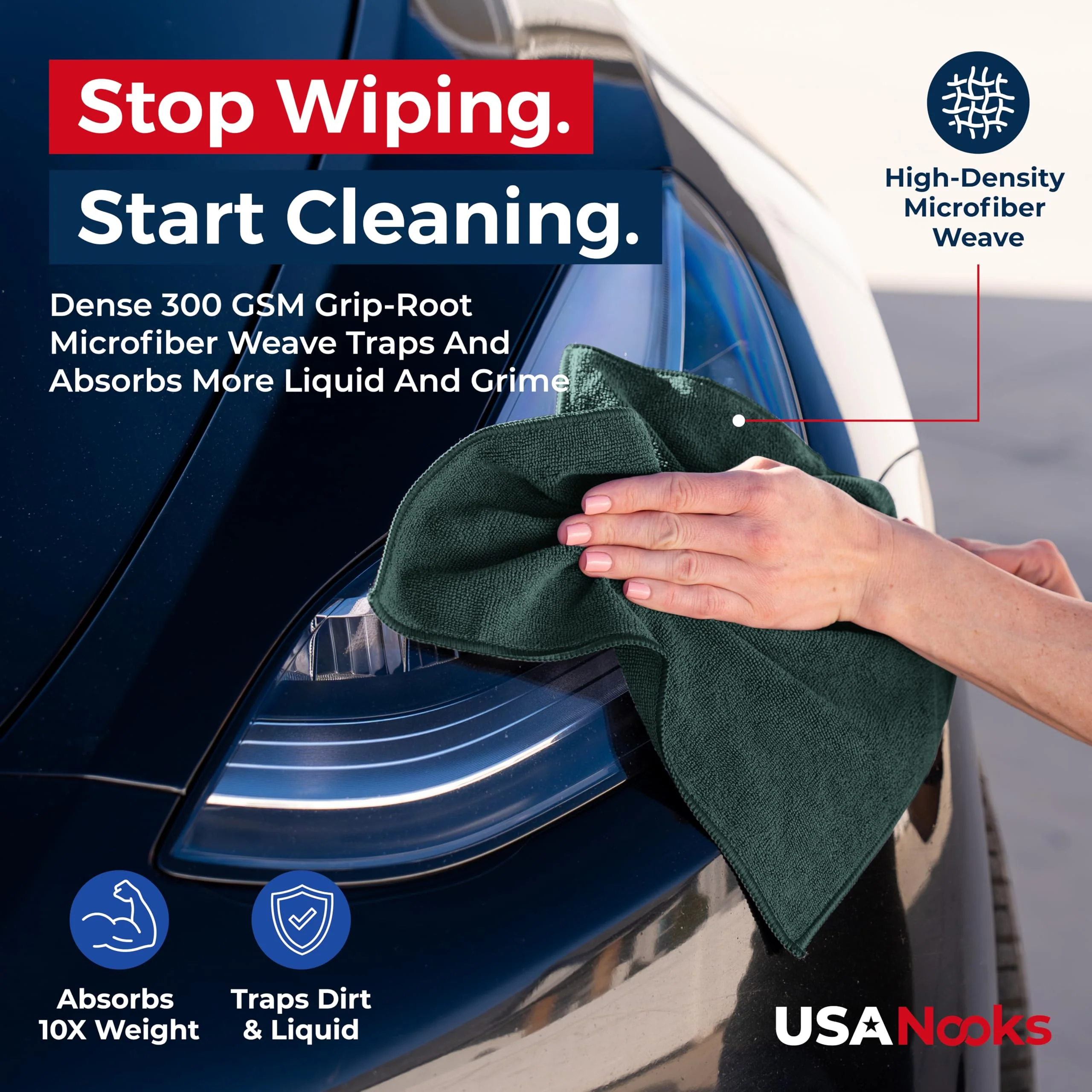 USANOOKS Premium 300GSM Microfiber Cleaning Cloth - 12.5"x12.5" High Performance - 1200 Washes, Ultra Absorbent Microfiber Towels for Cars Undercarriage, Rims & Engine Bay Cleaning - Microfiber Cloth - Image 4