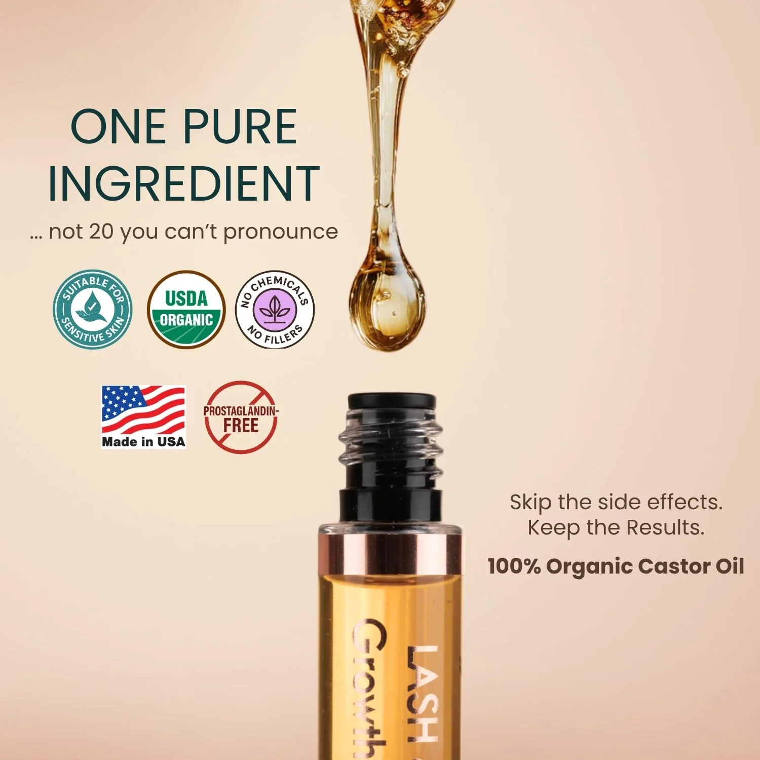 USDA Organic Castor Oil Lash Serum - Premium All Natural Cold Pressed Castor Oil Eyelash Growth Serum with Mascara Tube - Eyelash Treatment and Conditioner - For Thicker and Fuller Lashes - Image 4