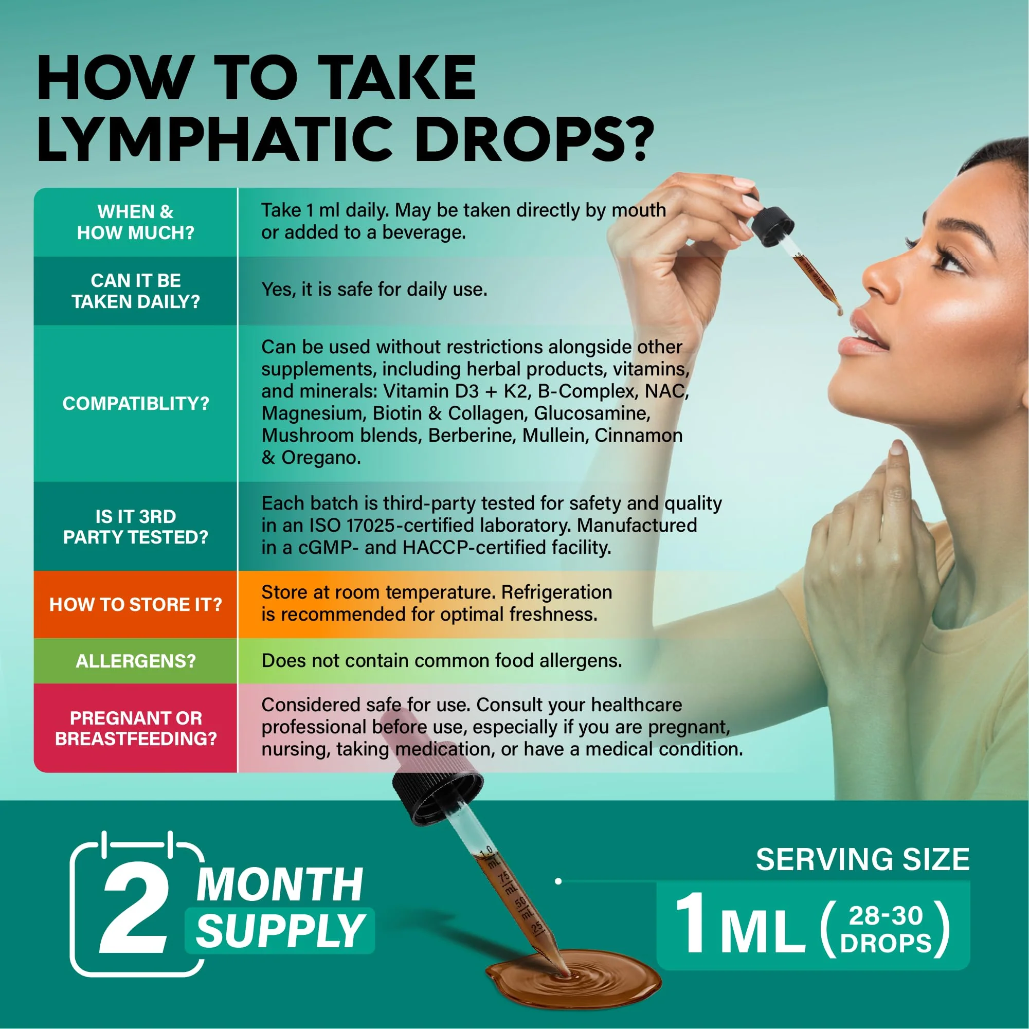 USDA Organic Lymphatic Drainage Supplement - Echinacea | Elderberry | Dandelion | Rosehip | Cleavers | Calendula | Burdock - Made in USA - Lymph System Drops - Immune Support, Cleanse & Detox, 2 Pack - Image 6