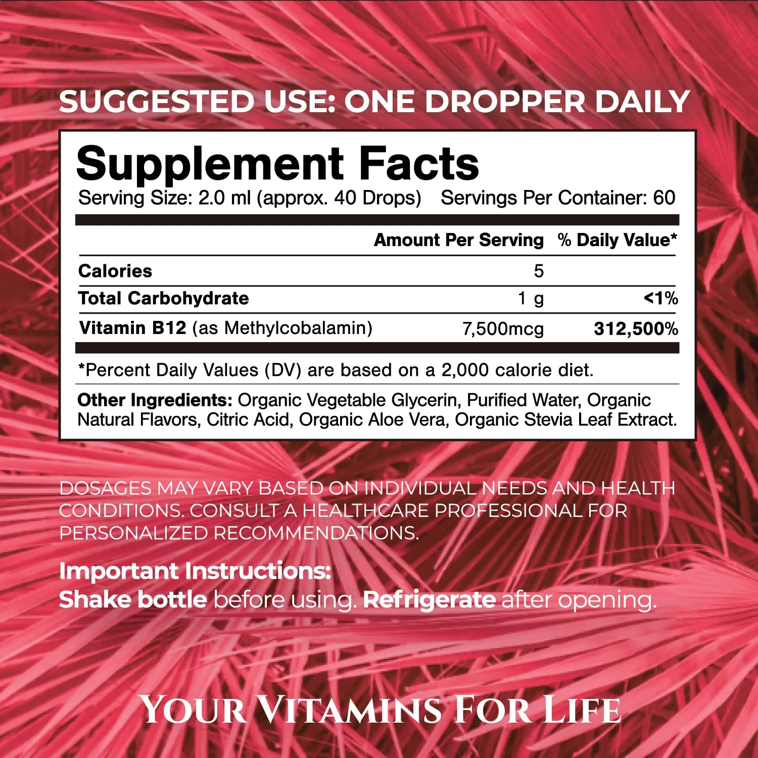 USDA Organic Ultra Max B12 | Superdose 7500mcg Vitamin B12 Liquid Drops | B12 as Methylcobalamin| Max 98% Absorption Rate | Promotes Energy| Vegan, Non-GMO, Strawberry flavor -4oz - Image 2