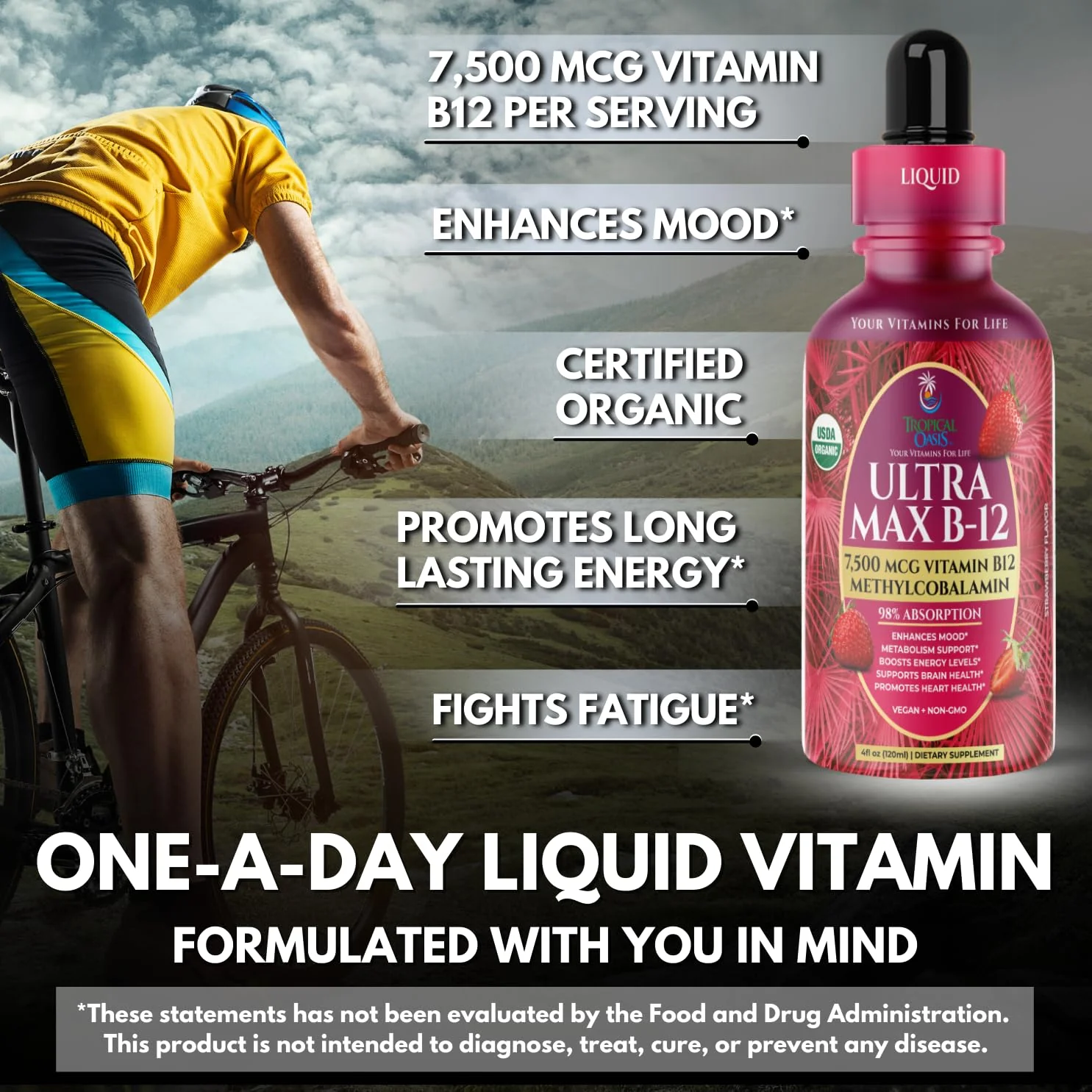USDA Organic Ultra Max B12 | Superdose 7500mcg Vitamin B12 Liquid Drops | B12 as Methylcobalamin| Max 98% Absorption Rate | Promotes Energy| Vegan, Non-GMO, Strawberry flavor -4oz - Image 4