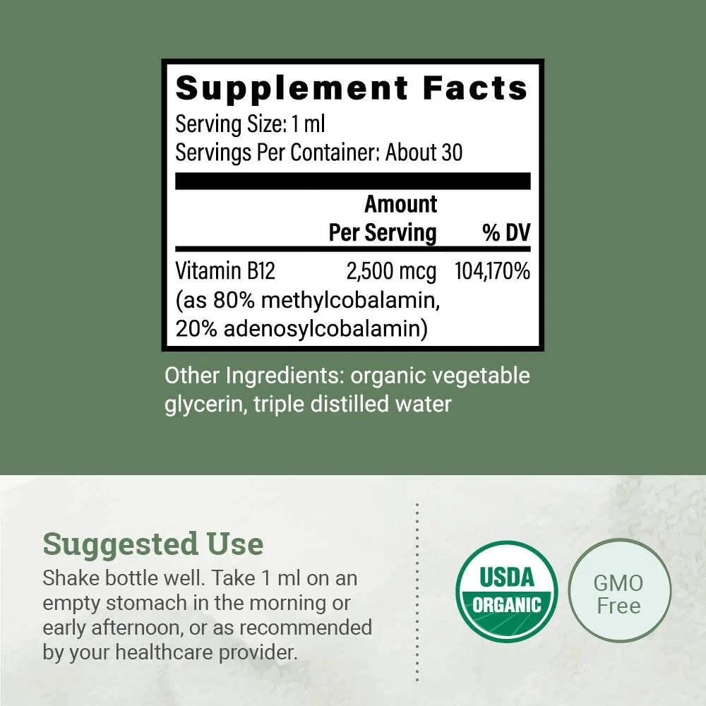 USDA Organic Vitamin B12 2000mcg Sublingual Liquid Supplement (2-Pack) - Vegan Methylcobalamin Drops for Natural Energy, Maintain Metabolism, and Immune System Support - 1 Fl Oz - Image 6