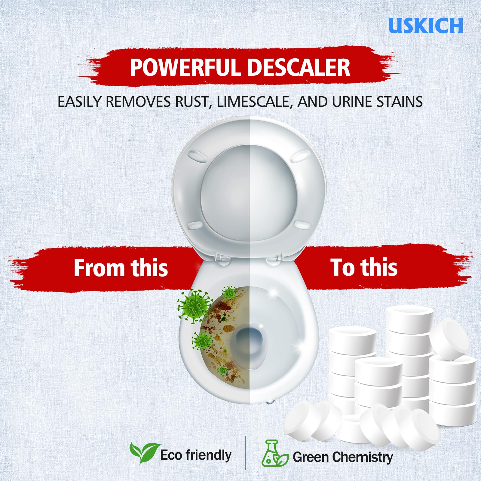 USKICH Toilet Bowl Cleaner 40 PACK, Household Automatic Toilet Bowl Cleaners with Bleach, Bathroom Toilet Tank Cleaners Tablets with Sustained-Release Technology for Deodorizing & Descaling - Image 5