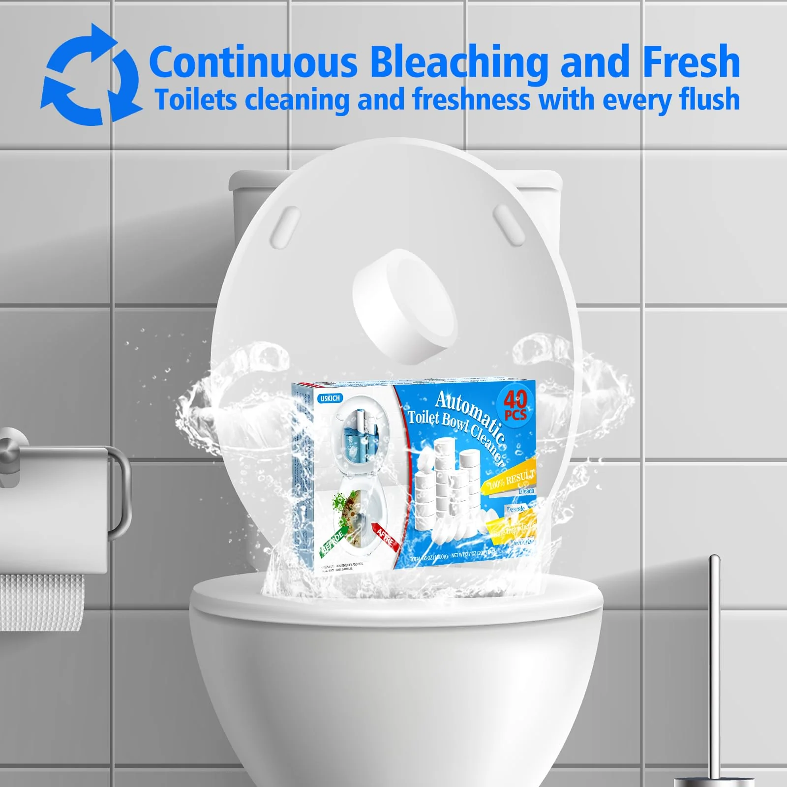 USKICH Toilet Bowl Cleaner 40 PACK, Household Automatic Toilet Bowl Cleaners with Bleach, Bathroom Toilet Tank Cleaners Tablets with Sustained-Release Technology for Deodorizing & Descaling - Image 7