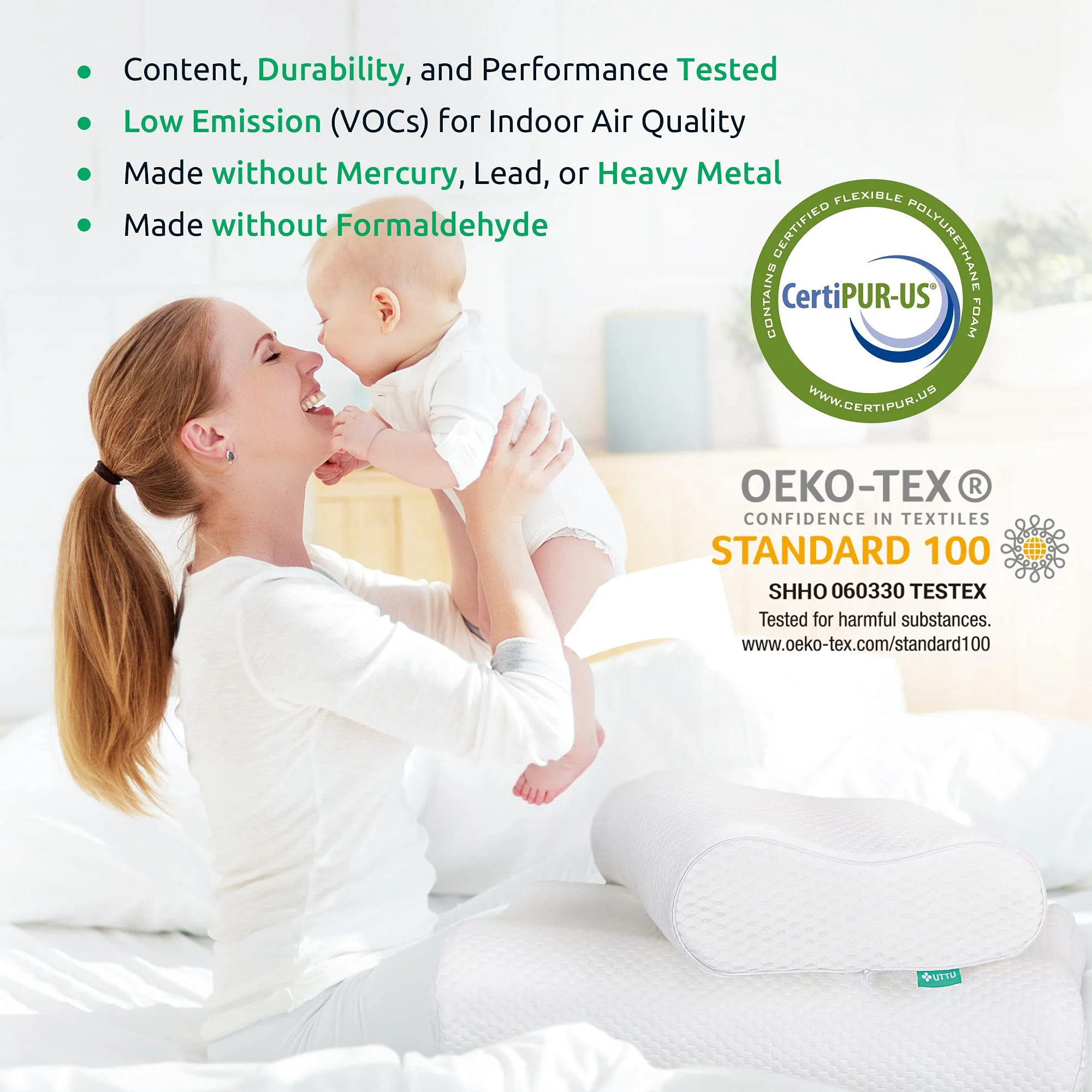 UTTU Cervical Pillow for Neck Strain Relief, Memory Foam Neck Pillow for Sleeping, Adjustable Orthopedic Sandwich Pillow, Contour Cooling for Side Back Stomach Sleeper, 23.6"×14"×5.2"/4.5" - Image 2