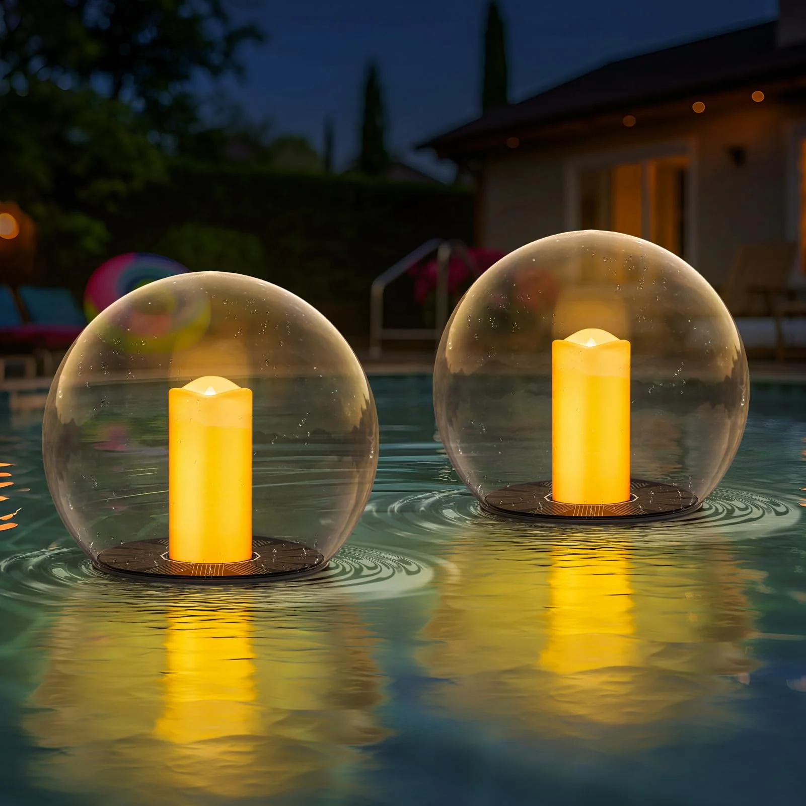 uuffoo 2-Pack 7.4x7.4 Solar Floating Pool Lights Ball Solar Powered Flickering that Float Candles Lights Outdoor Water-Resistant IP66 for Pond Garden Party Swimming Decor