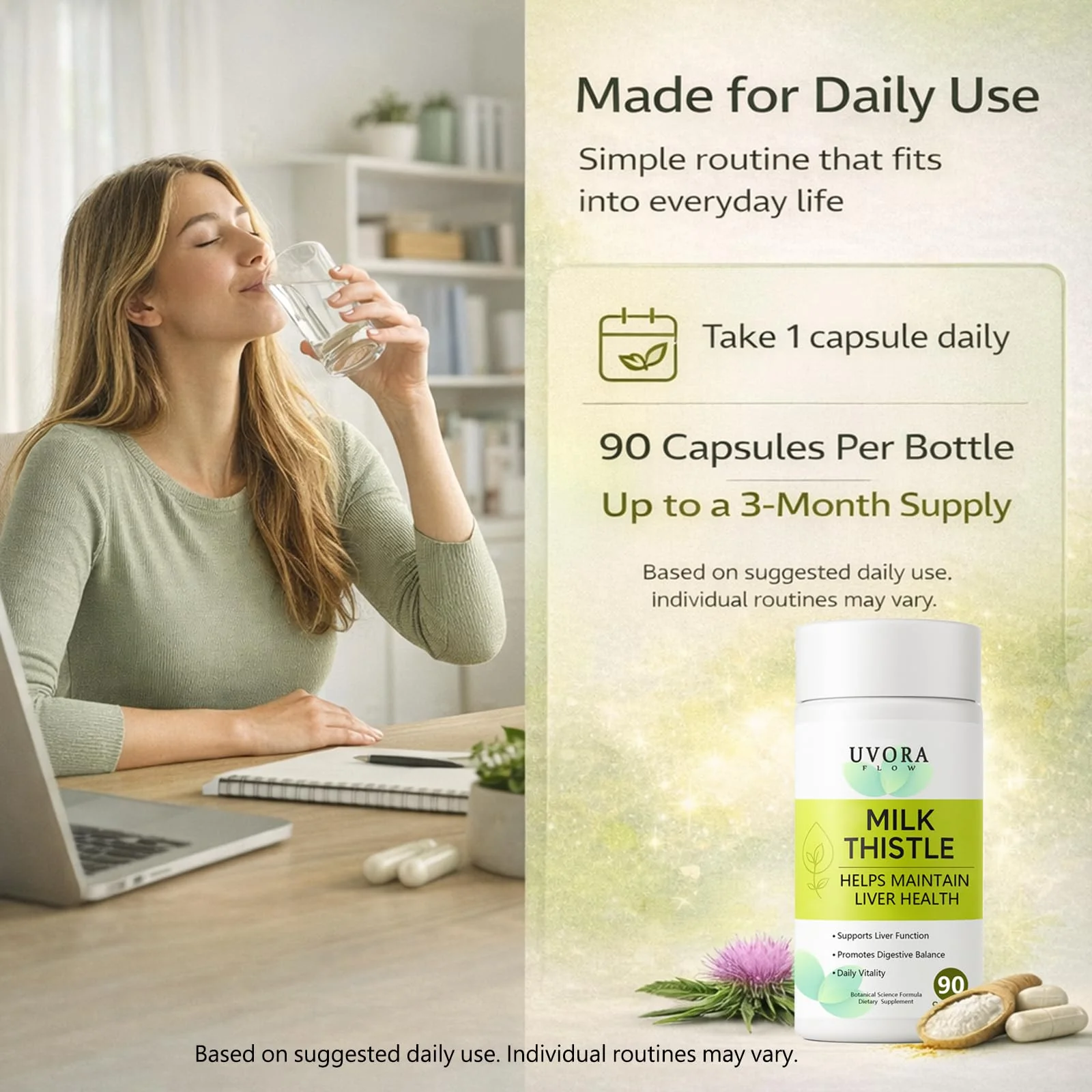 uvora Milk Thistle, Botanical Daily Wellness Formula with Turmeric, Inositol & Vitamin C, Vegetarian Capsules, 60 Count - Image 4