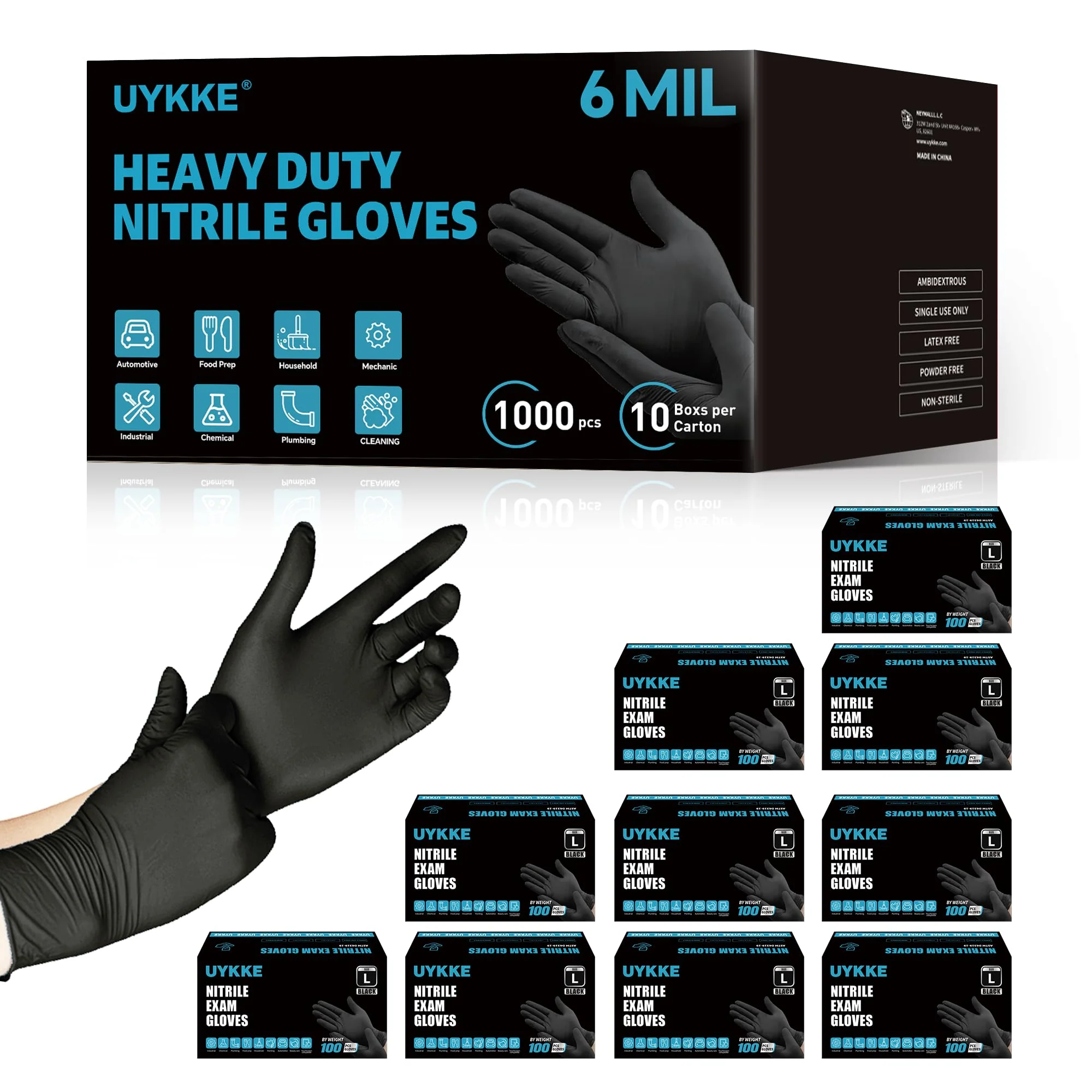 UYKKE Nitrile Gloves Disposable Latex Rubber Cooking Black Gloves Nitrile Gloves Large Black Latex Glove Disposable Latex Cooking Rubber HEAVY DUTY 6 Mil Glove