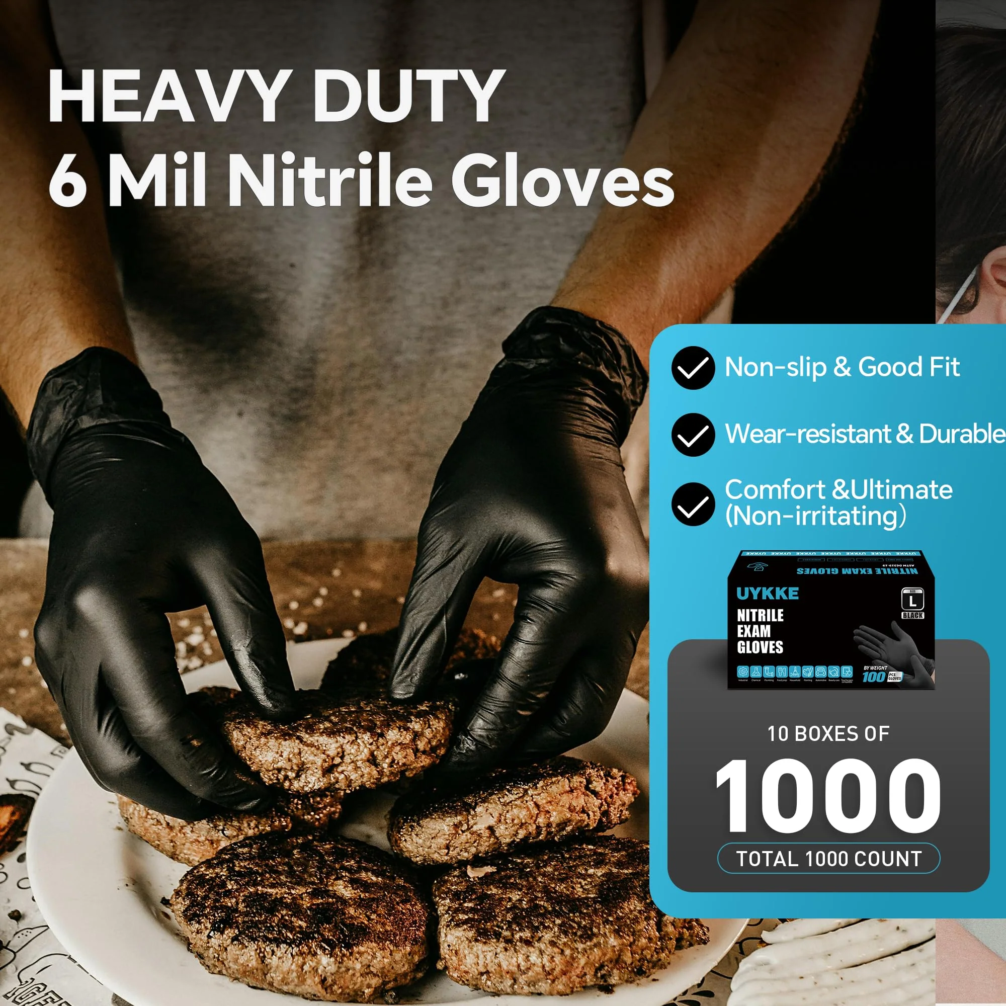 UYKKE Nitrile Gloves Disposable Latex Rubber Cooking Black Gloves Nitrile Gloves Large Black Latex Glove Disposable Latex Cooking Rubber HEAVY DUTY 6 Mil Glove - Image 6