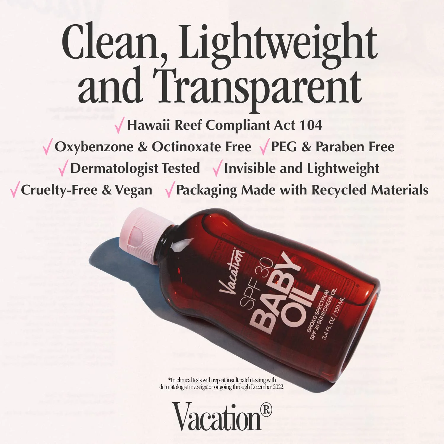 Vacation Baby Oil SPF 30 & Air Freshener Bundle, Hydrating & Nourishing, Mineral-Oil Free, Lightweight Formula, Transparent On All Skin Tones, Travel Size Sunscreen, 3.4 Fl. Oz. - Image 4