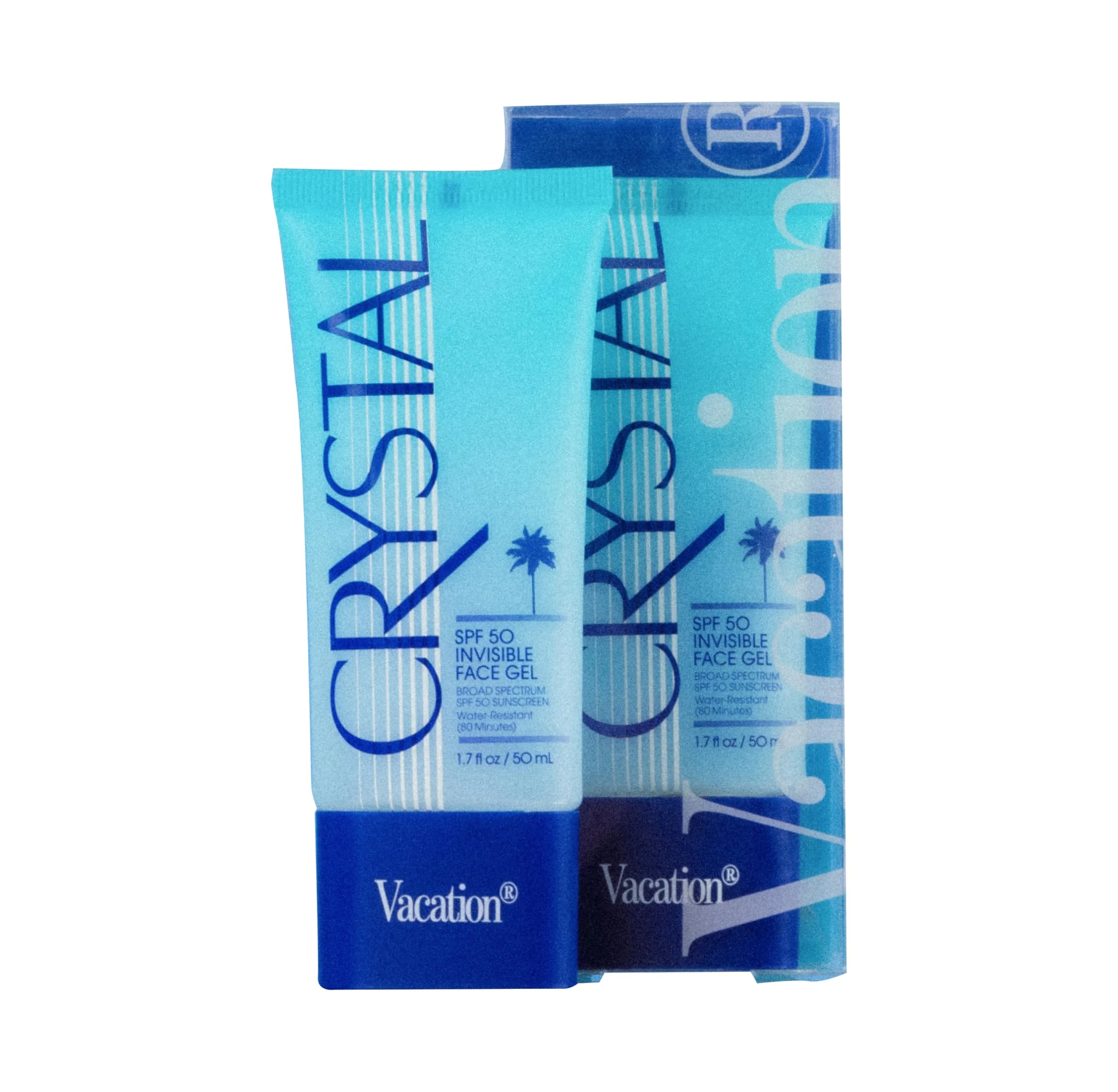 Vacation Crystal SPF 50 Face Gel, Clear Sunscreen, Hydrating & Nourishing, Water-Resistant, Fragrance-Free, Travel Size, 1.7 Fl. Oz.