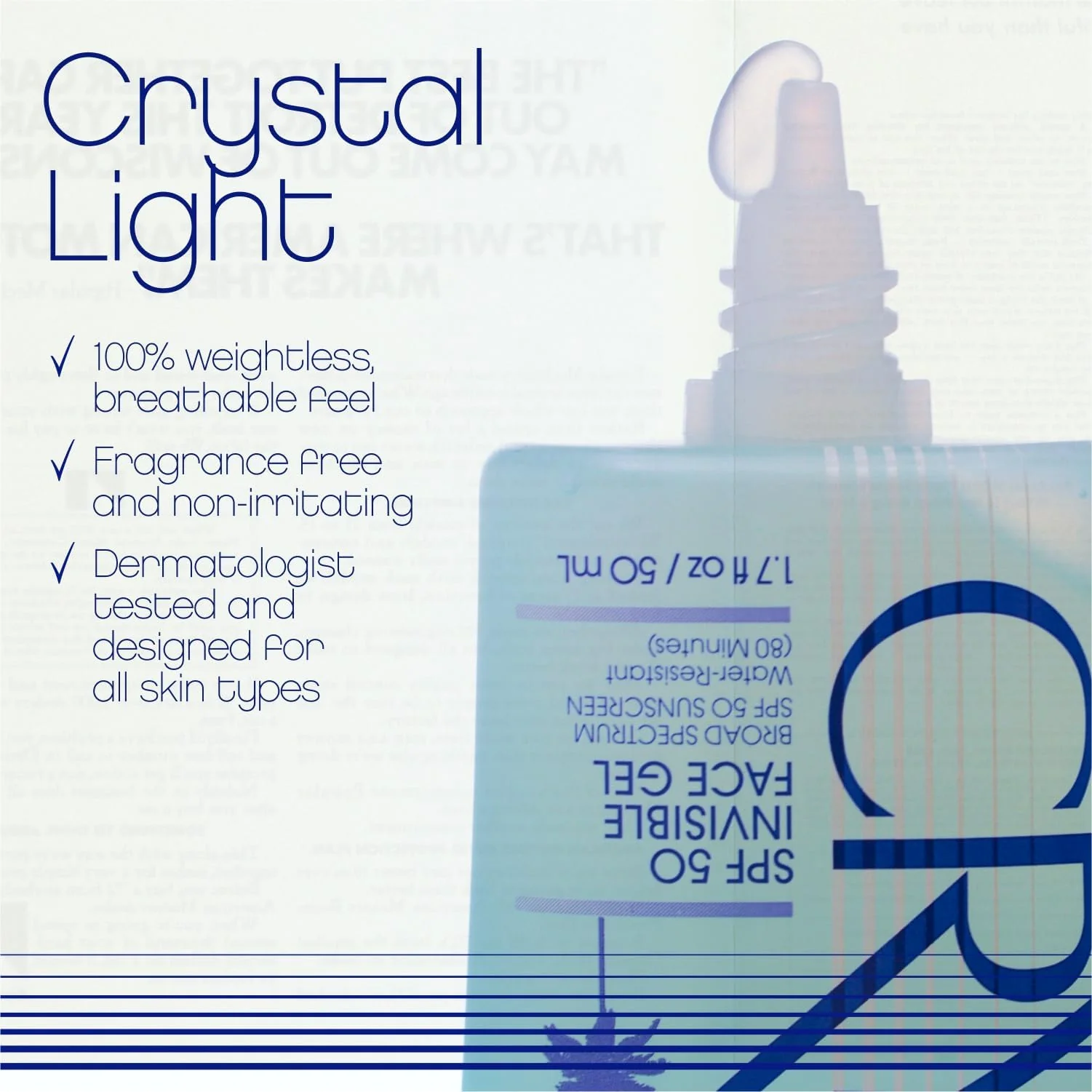 Vacation Crystal SPF 50 Face Gel, Clear Sunscreen, Hydrating & Nourishing, Water-Resistant, Fragrance-Free, Travel Size, 1.7 Fl. Oz. - Image 5