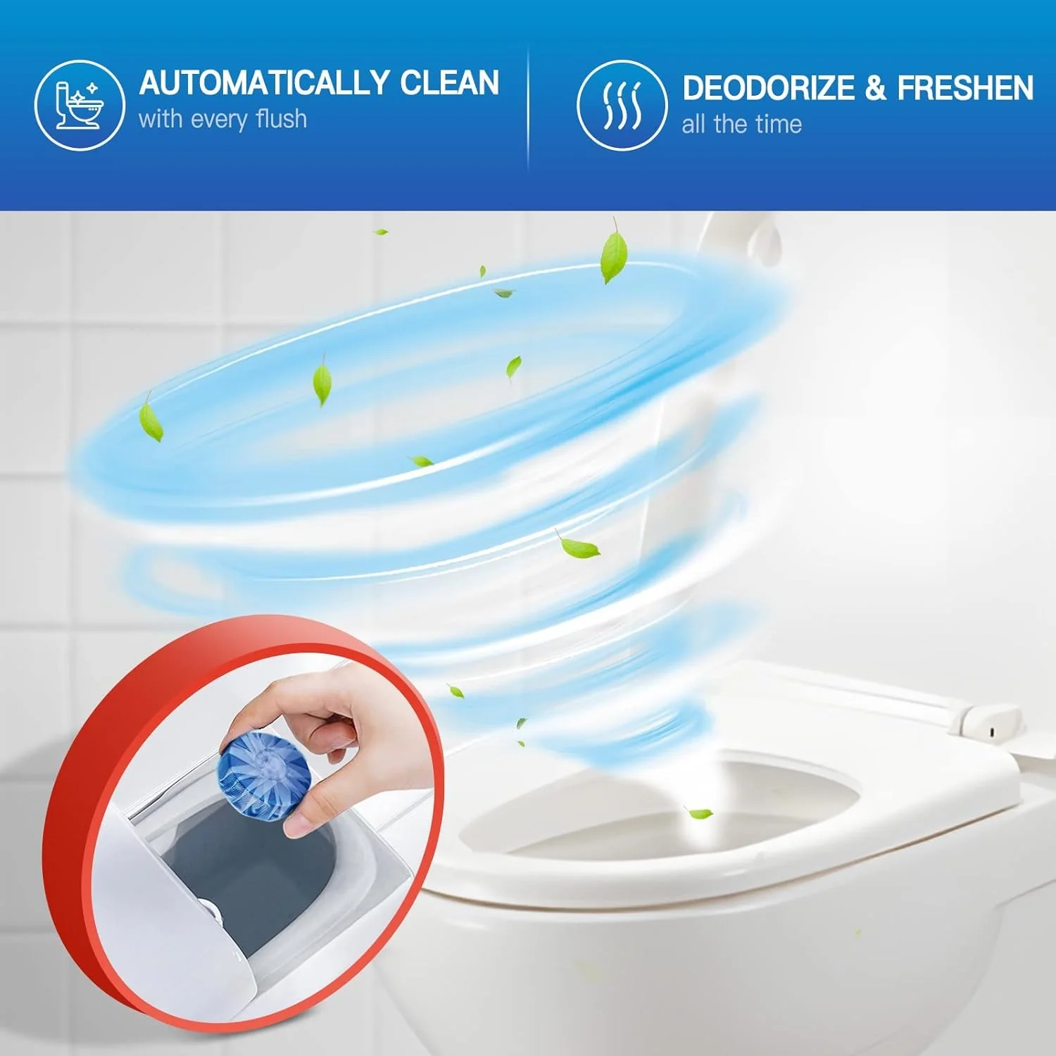 Vacplus Automatic Toilet Bowl Cleaner Tablets, Drop-In Tank Cleaner for Bathroom, Prevent Stains & Deodorize, Long-Lasting Cleaning Tabs, Easy-Use Freshener for Bowl & Tank, 50 Pack - Image 7